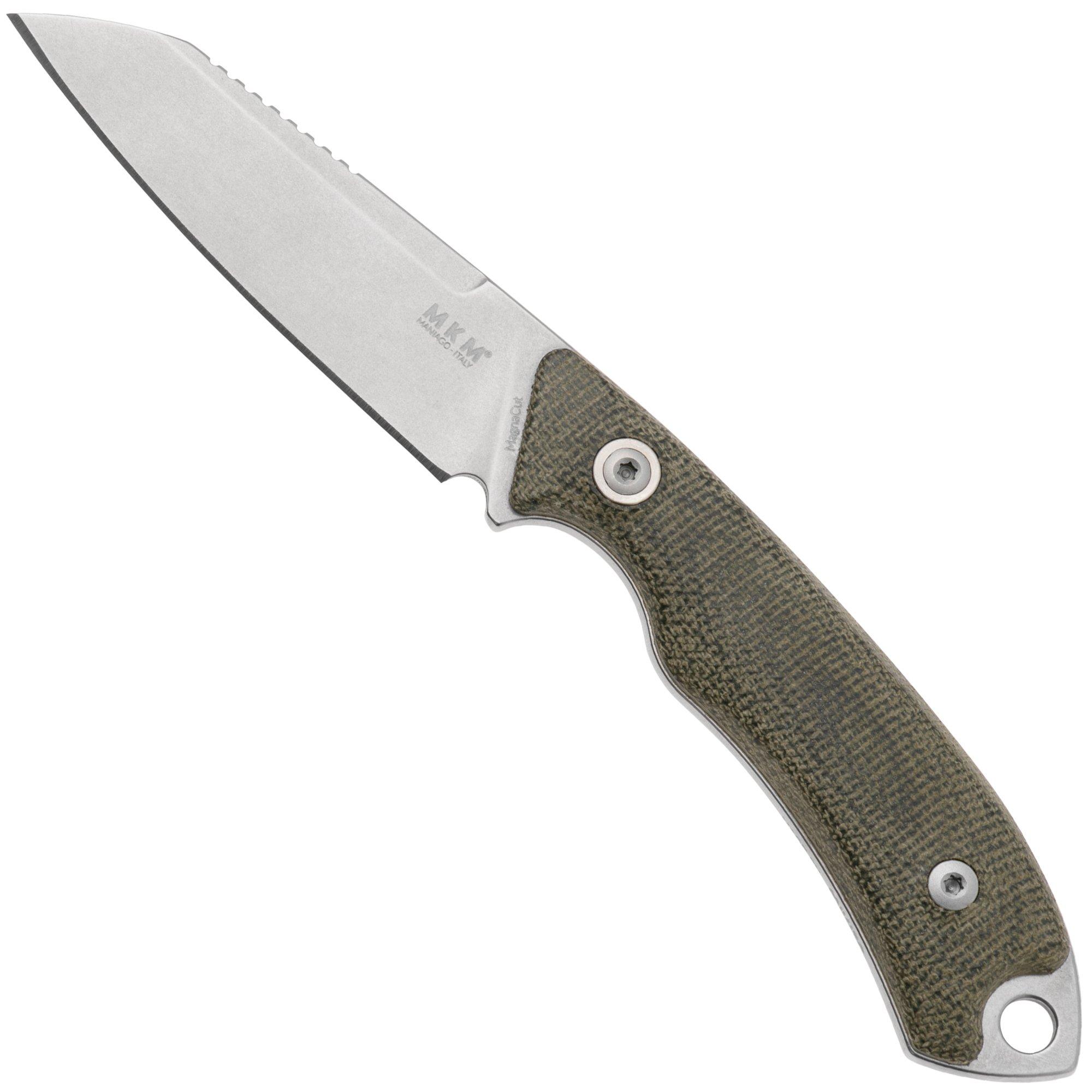 Nóż z głownią stałą MKM Pocket Tango 2 Lambsfoot PT2-GC Green Canvas Micarta, projekt David C. Andersen
