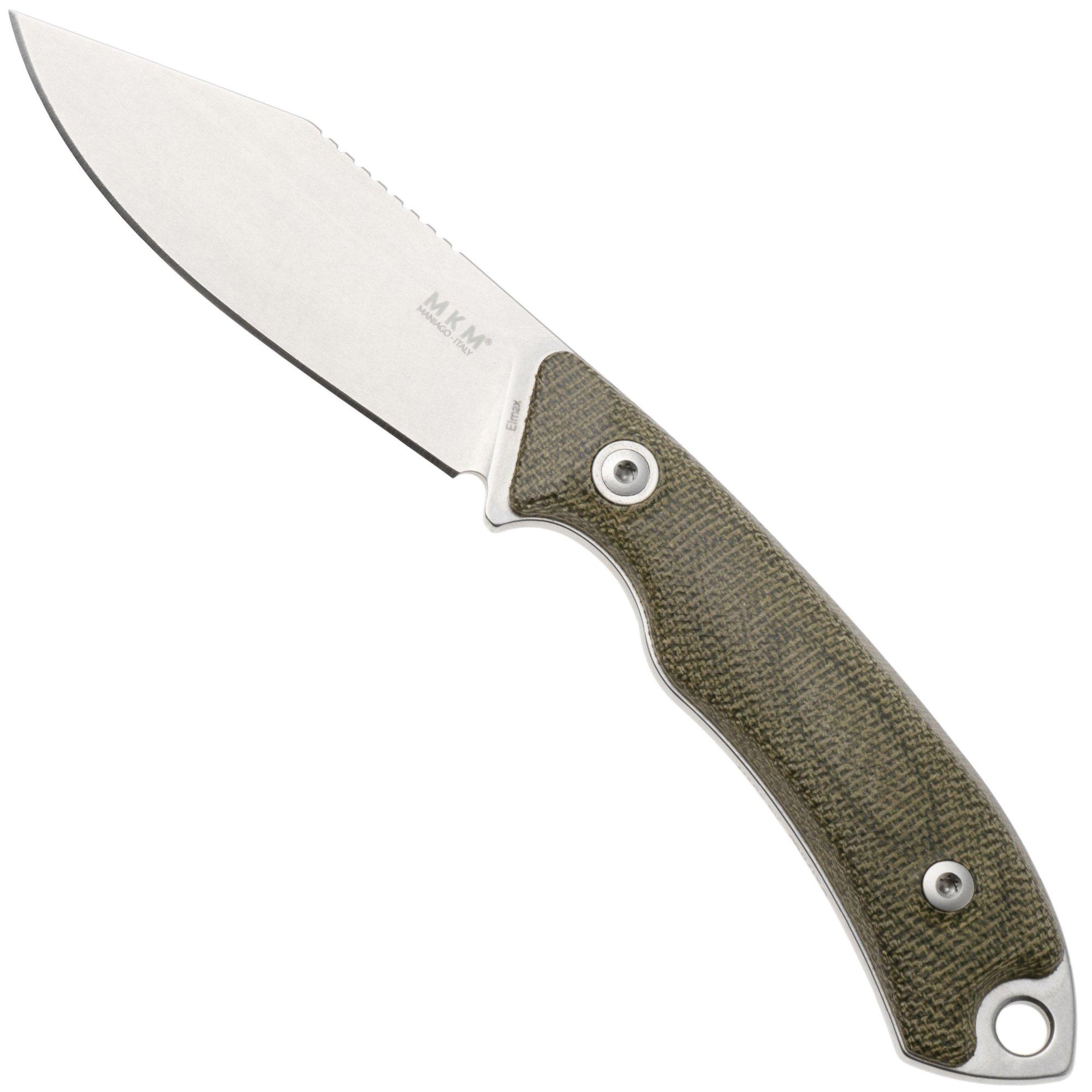 MKM Pocket Tango 4 MK PT4-GC Stonewashed Elmax, Green Canvas Micarta, vaststaand mes, David C. Andersen design