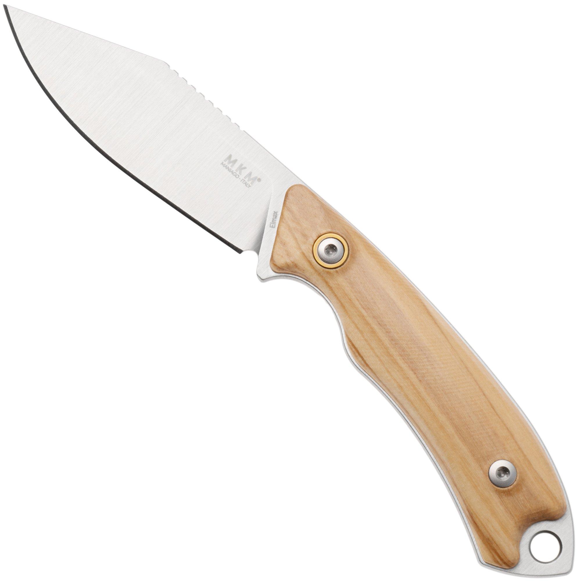 MKM Pocket Tango 4 MK PT4-O Satin Elmax, Olive Wood, vaststaand mes, David C Andersen design