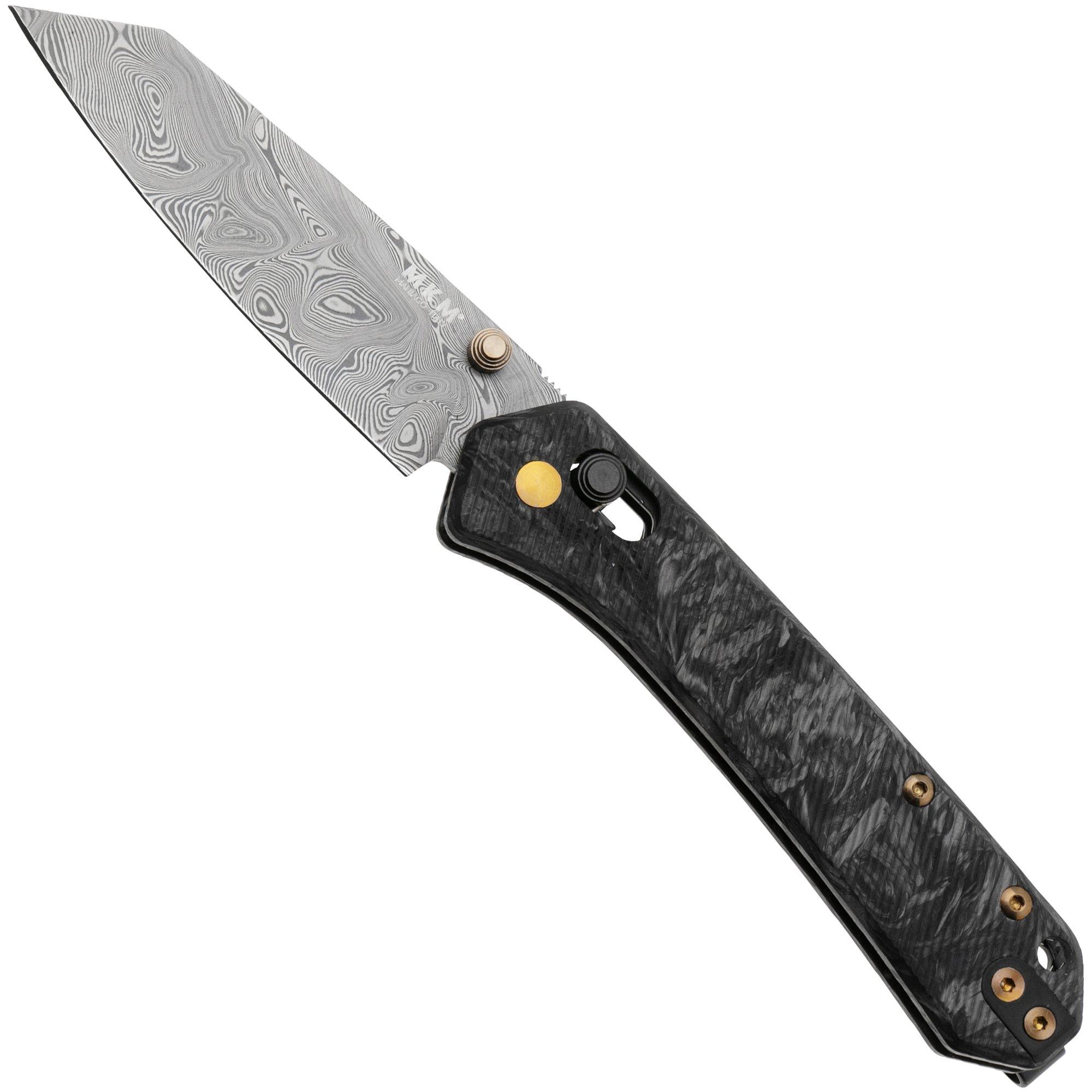 MKM Yipper 'Fancy Boi' YP-D Damascus Limited Edition, Marbled Carbon Fiber, Titanium Hardware Taschenmesser, Ben Petersen Design