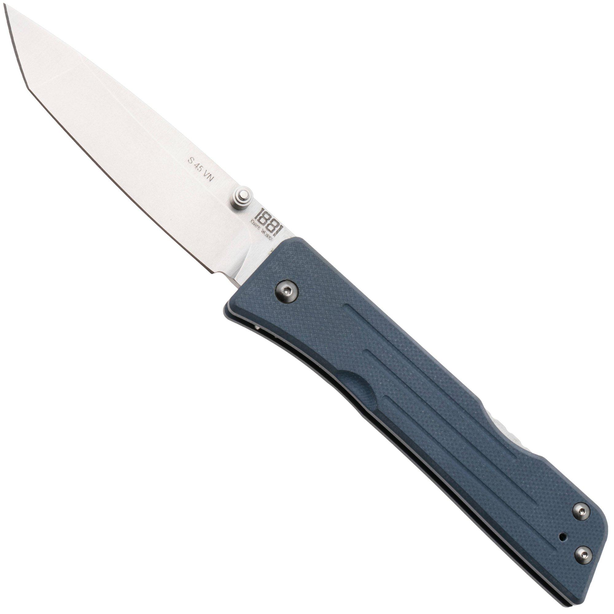 1881 Knife Works Route 66, RT68-TB-DB-G10, Tumbled S45VN Tanto, Blue Denim G10 coltello da tasca, Greg Medford design