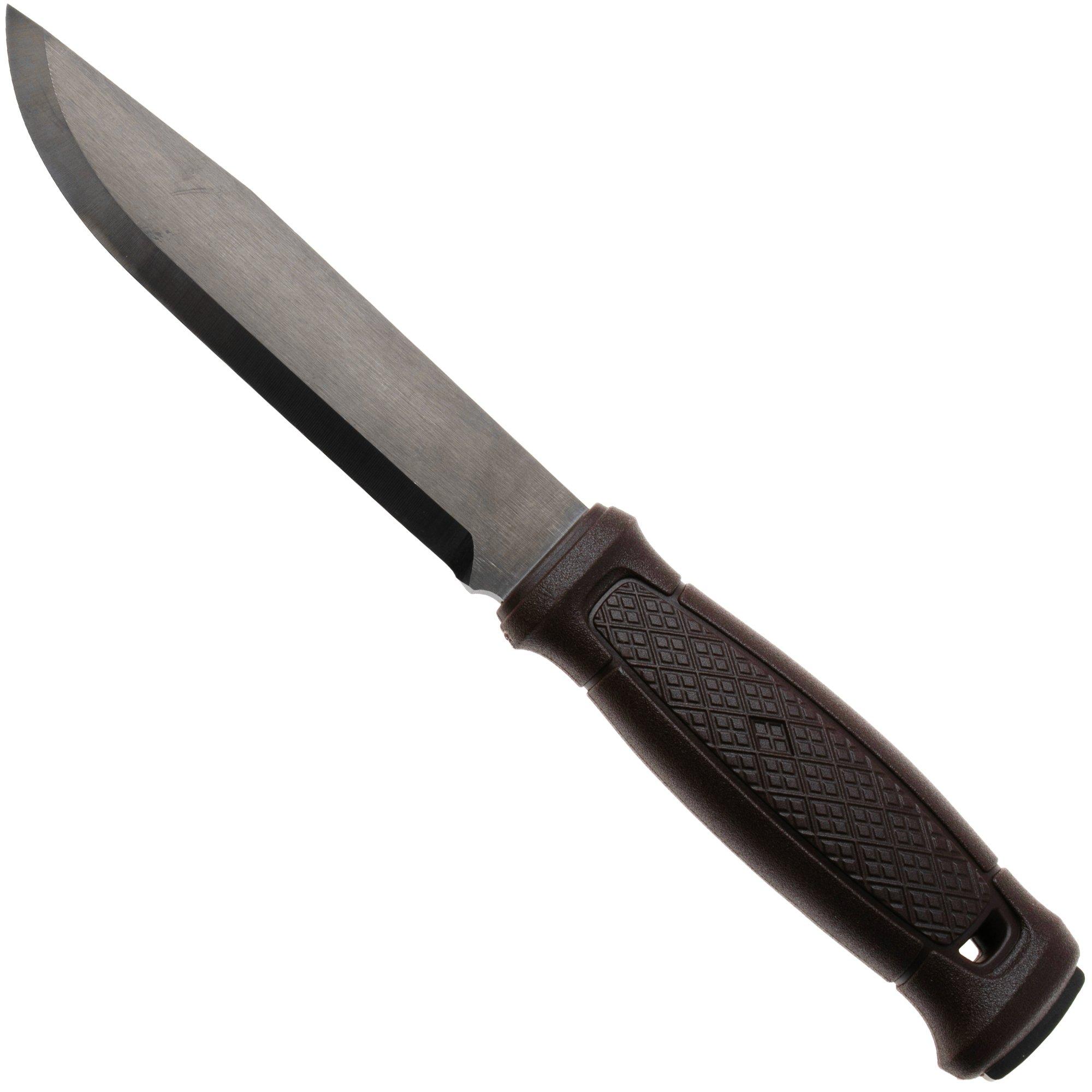 Morakniv Garberg Grand BlackBlade (C) 14640 Carbon Steel, Brown Polymer, bushcraftmes, leren foedraal