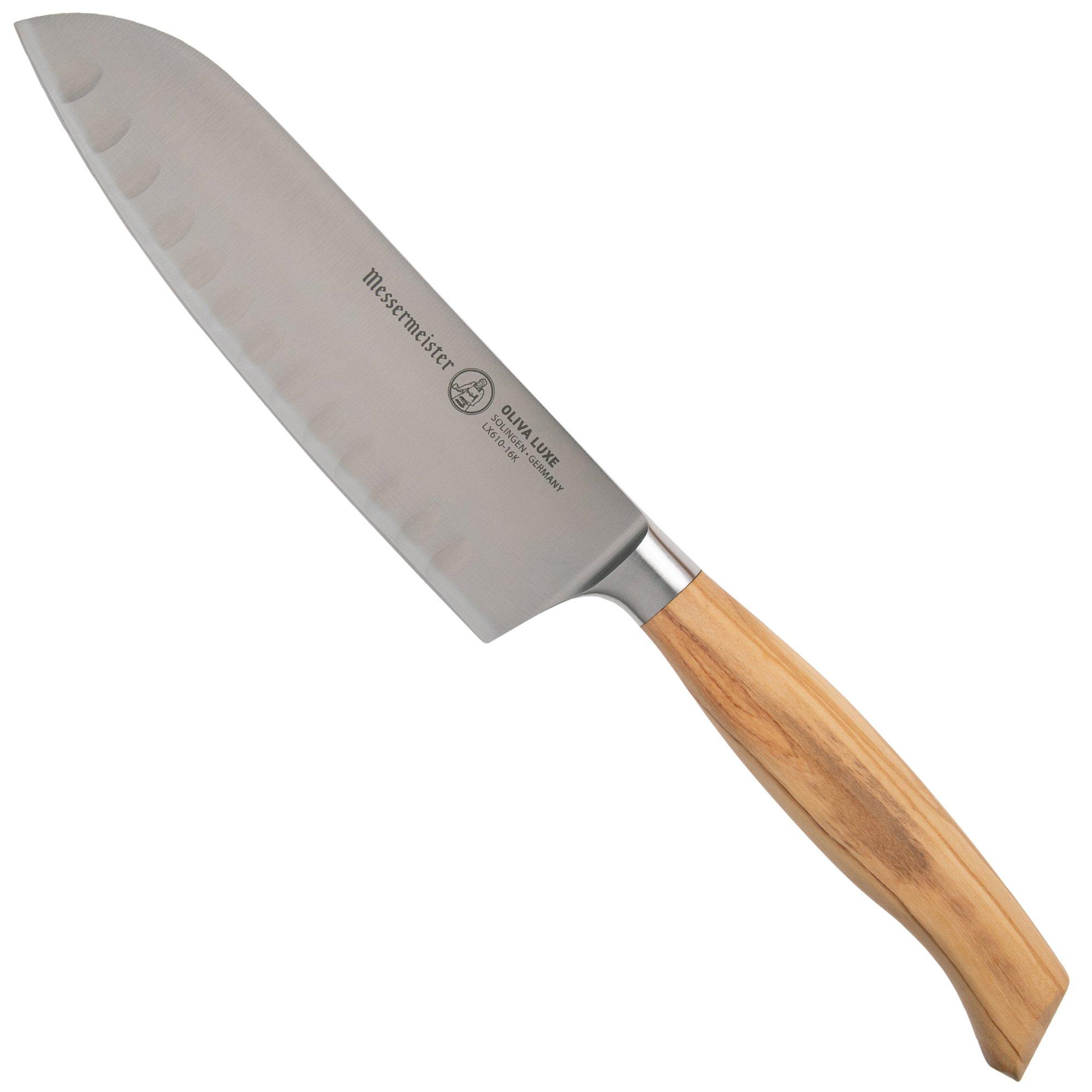 Nóż santoku z wgłębieniami Messermeister Oliva Luxe LX610-16K, 16 cm