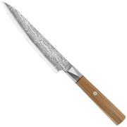 Mcusta Zanmai Petty ZBX2-3002DS, 33-Layer Damascus/VG10, Hinoki Handle, Knivesandtools Exclusive, spelucchino a lama dritta, 15 cm