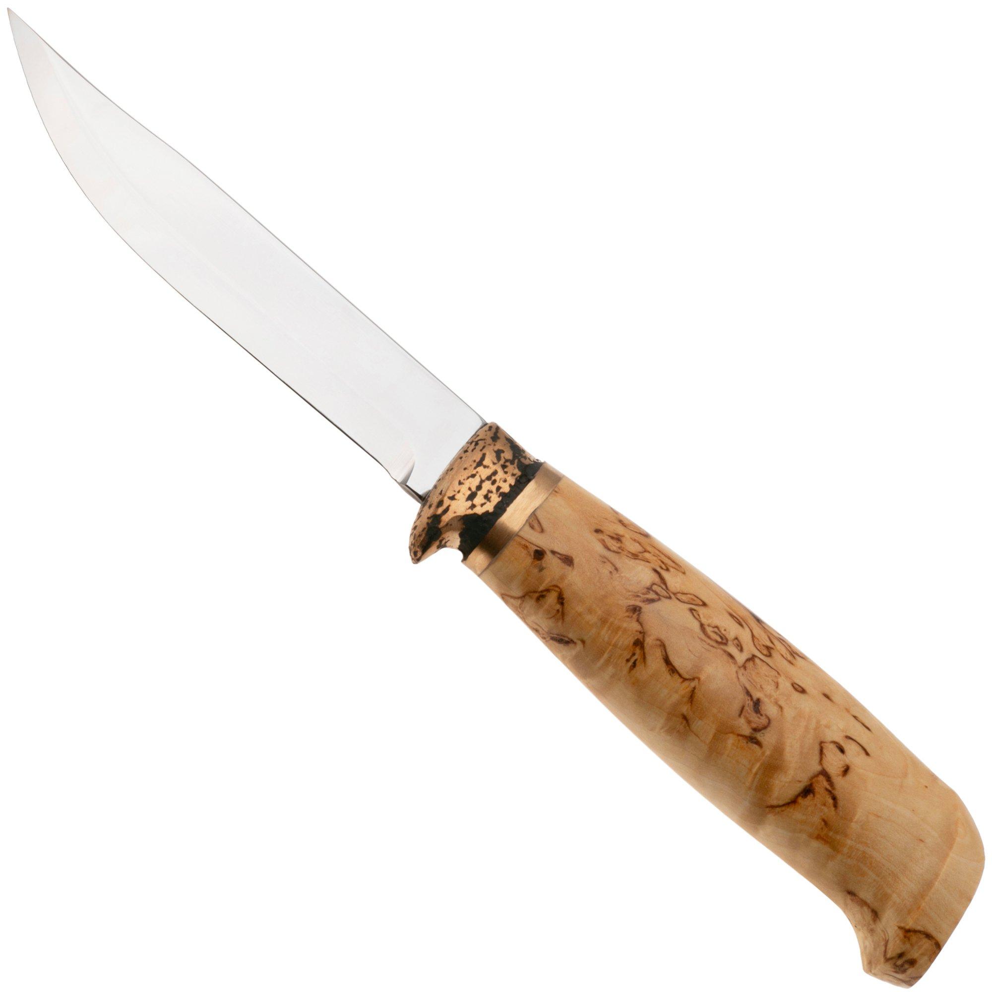 Marttiini Lynx 134 134012, Polished X46Cr13, Bronze Guard, Curly Birch outdoor knife