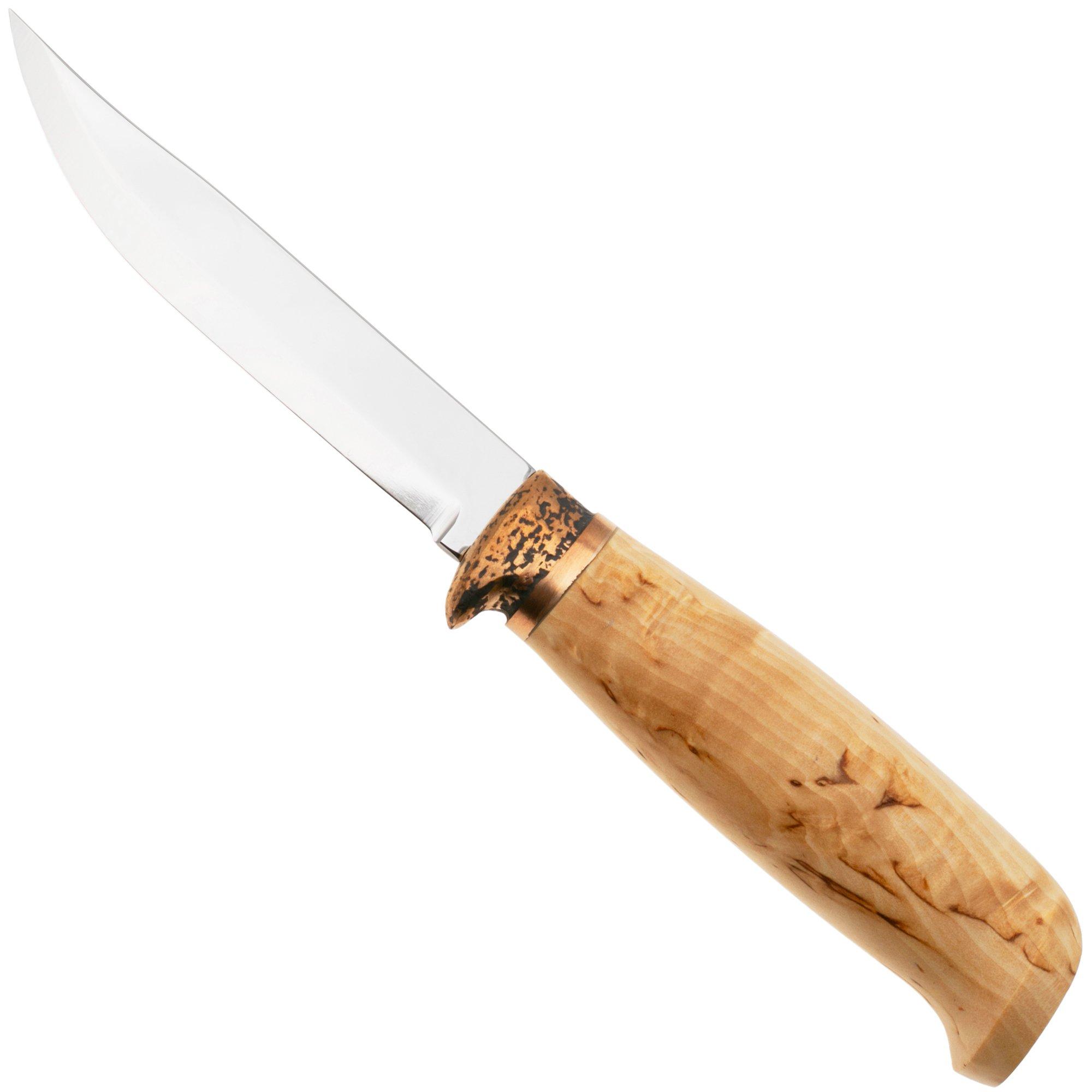 Marttiini Lynx Deluxe Bronze 450012, Polished Stainless Steel, Bronze Guard, Curly Birch outdoor knife