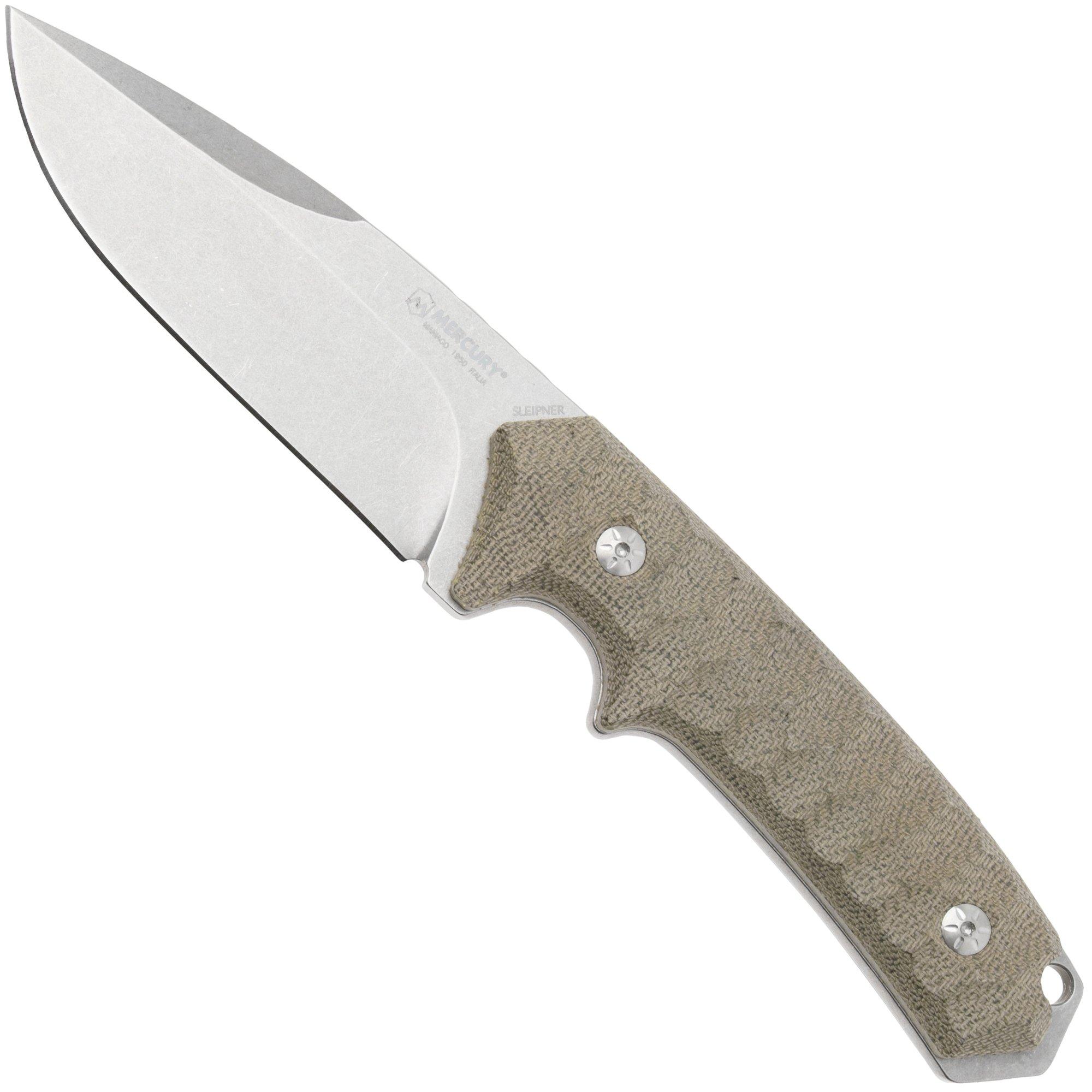 Mercury Ranger 923-23-3VCVC Stonewashed Sleipner, Green Canvas Micarta, Bushcraft Messer