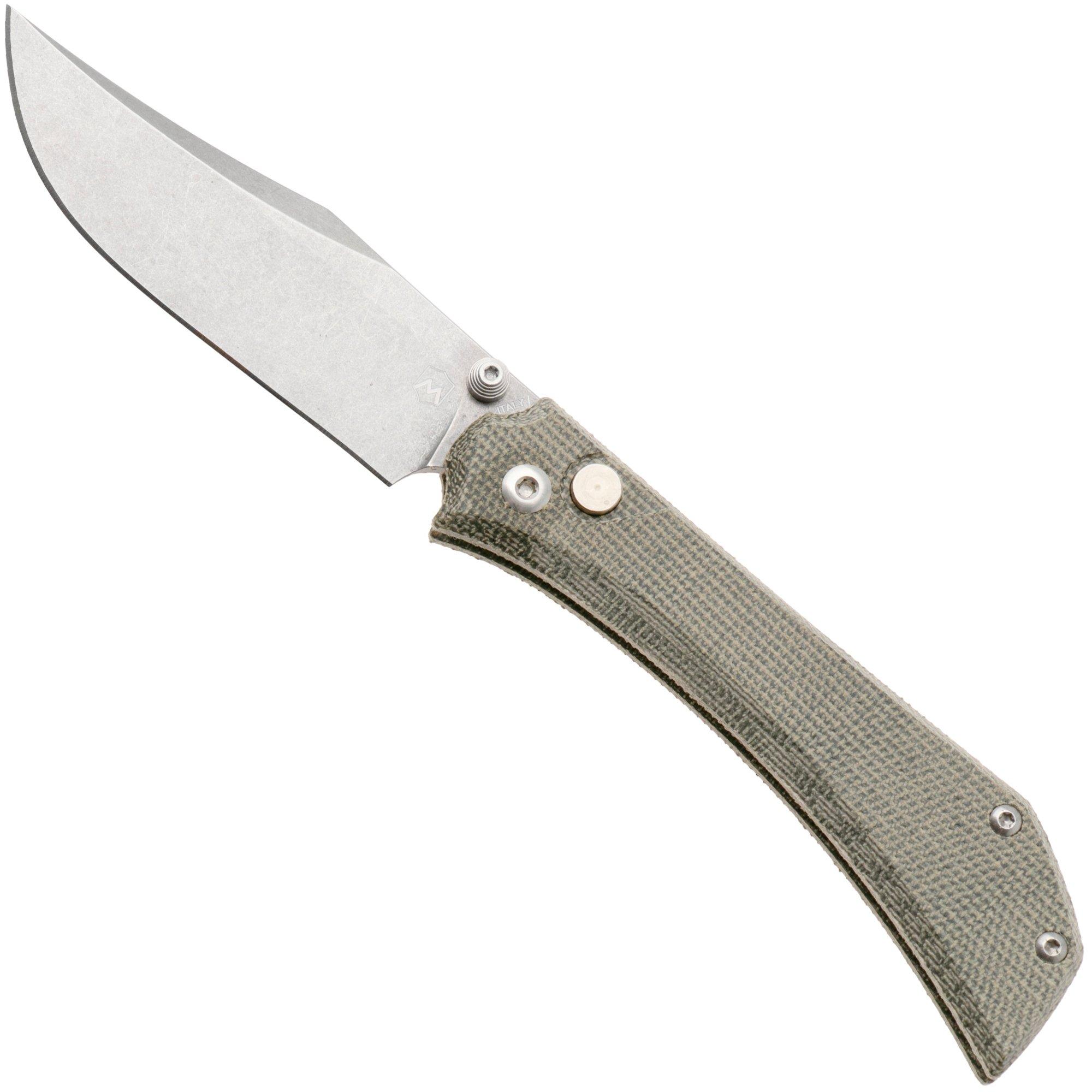 Mercury Amon 9AMN-GC-C Stonewashed Elmax, Green Canvas Micarta, Taschenmesser, Denis Simonutti Design