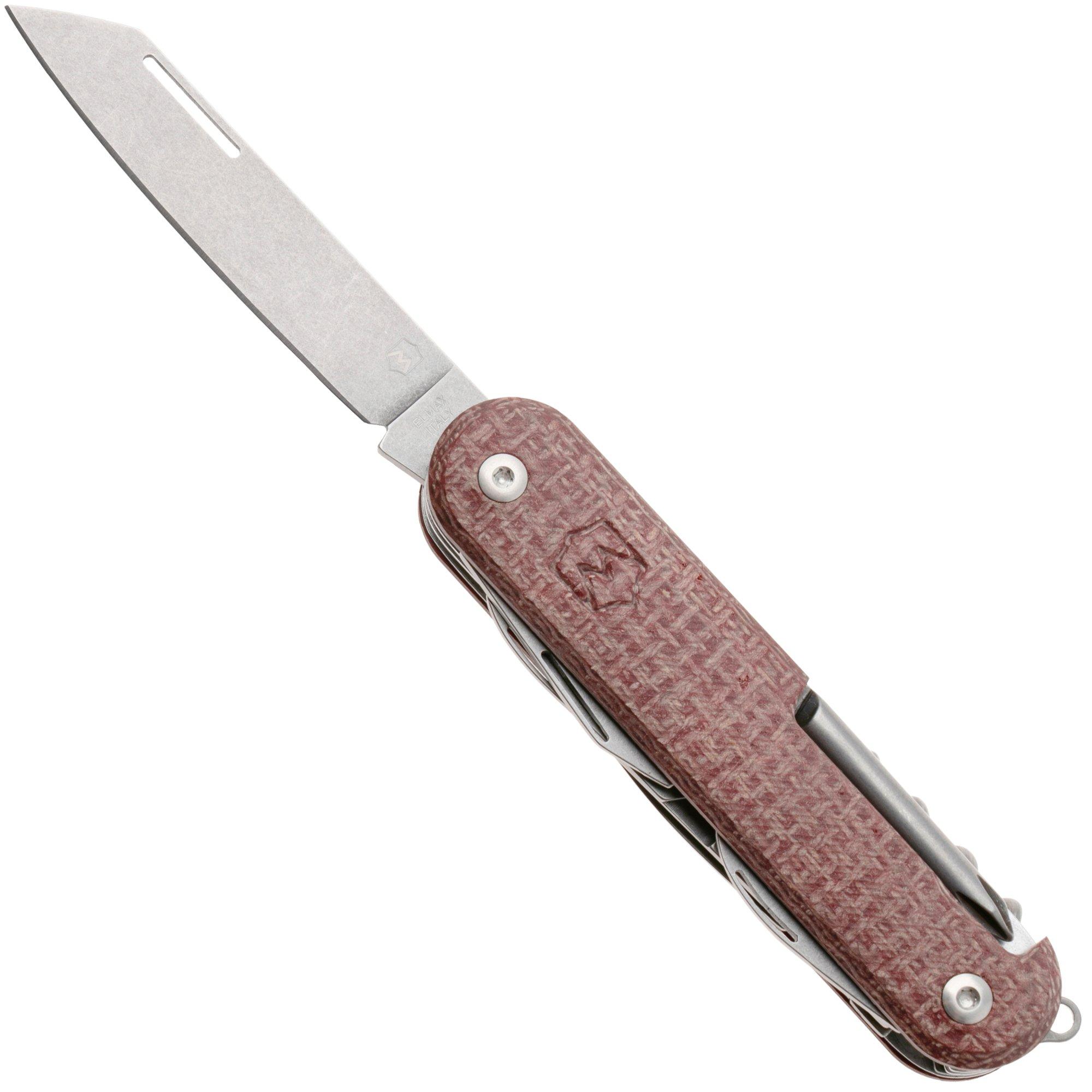 Mercury Duca 7 9DUCA7RB-C Stonewashed Elmax, Red Burlap Micarta, zakmes
