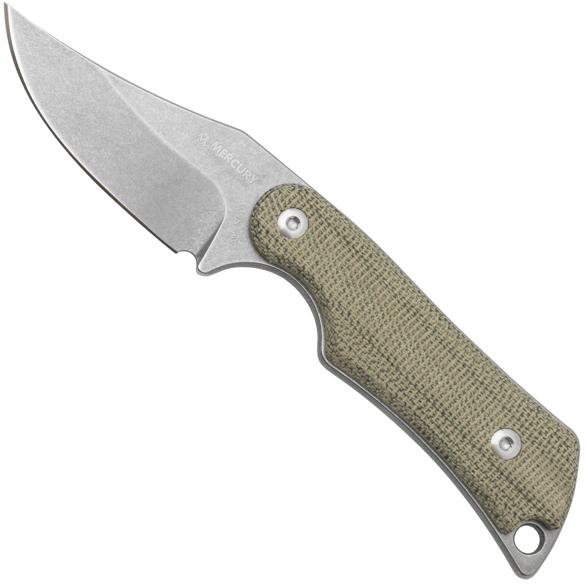 Mercury Kali N690 Stonewashed Clip Point, Green Canvas Micarta, feststehendes Messer