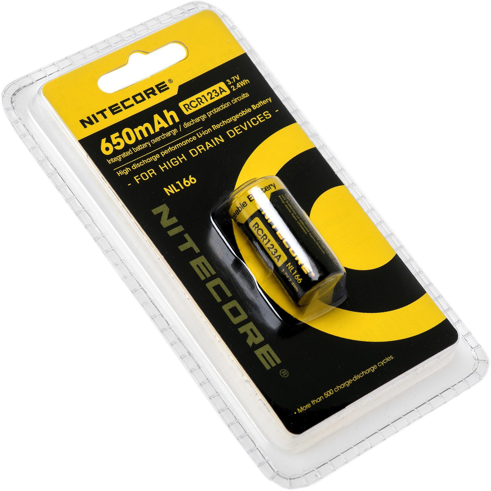 NiteCore RCR123A CR123 oplaadbare accu, 650mAh