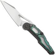 NOC Knives MT-3210, Satin M390, Gray Titanium, Green Titanium Inlay zakmes
