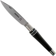 Nontron Nickel-silver turning ferrule knife N° 25, 9 cm blade length, marquetry handle (ebony and aluminium), double ferrule