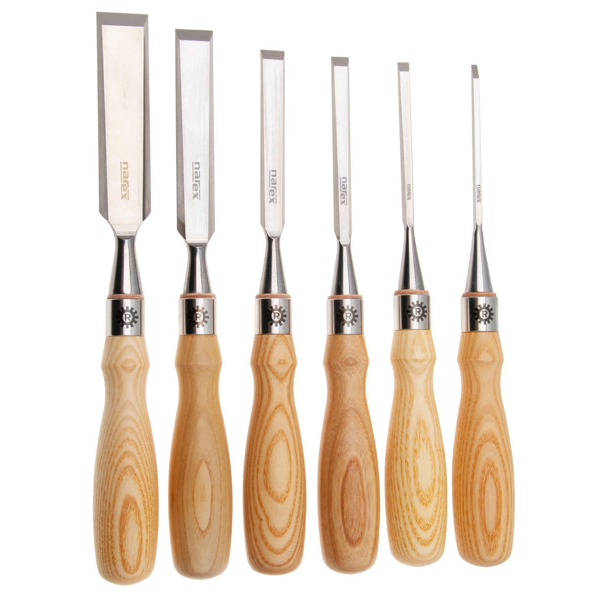 Narex Richter Premium Bevel Edge Chisel Set 863851, set di sgorbie 3-6-10-12-19-26 mm in rotolo per utensili, 6 pezzi