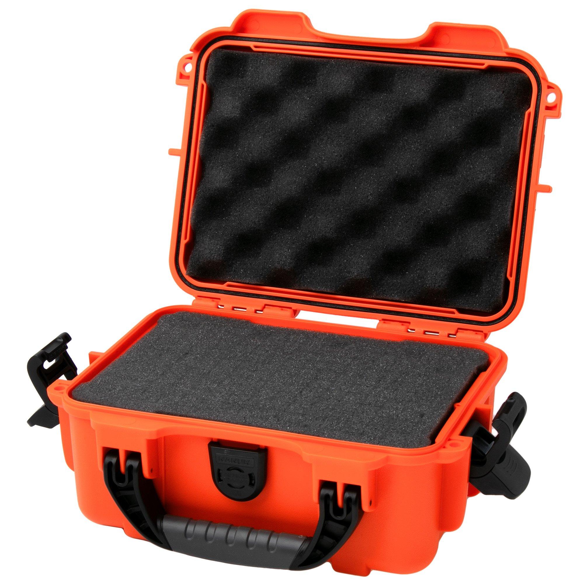 Nanuk 904 case containing moulded foam, orange
