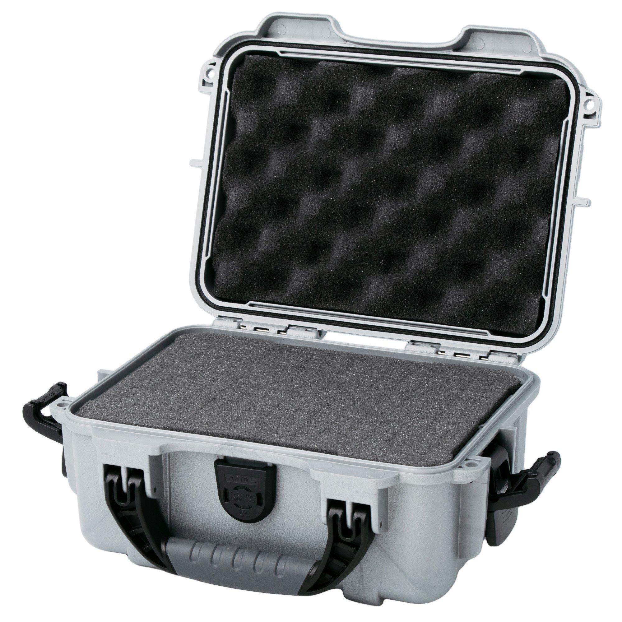 Nanuk 904 case containing moulded foam, silver