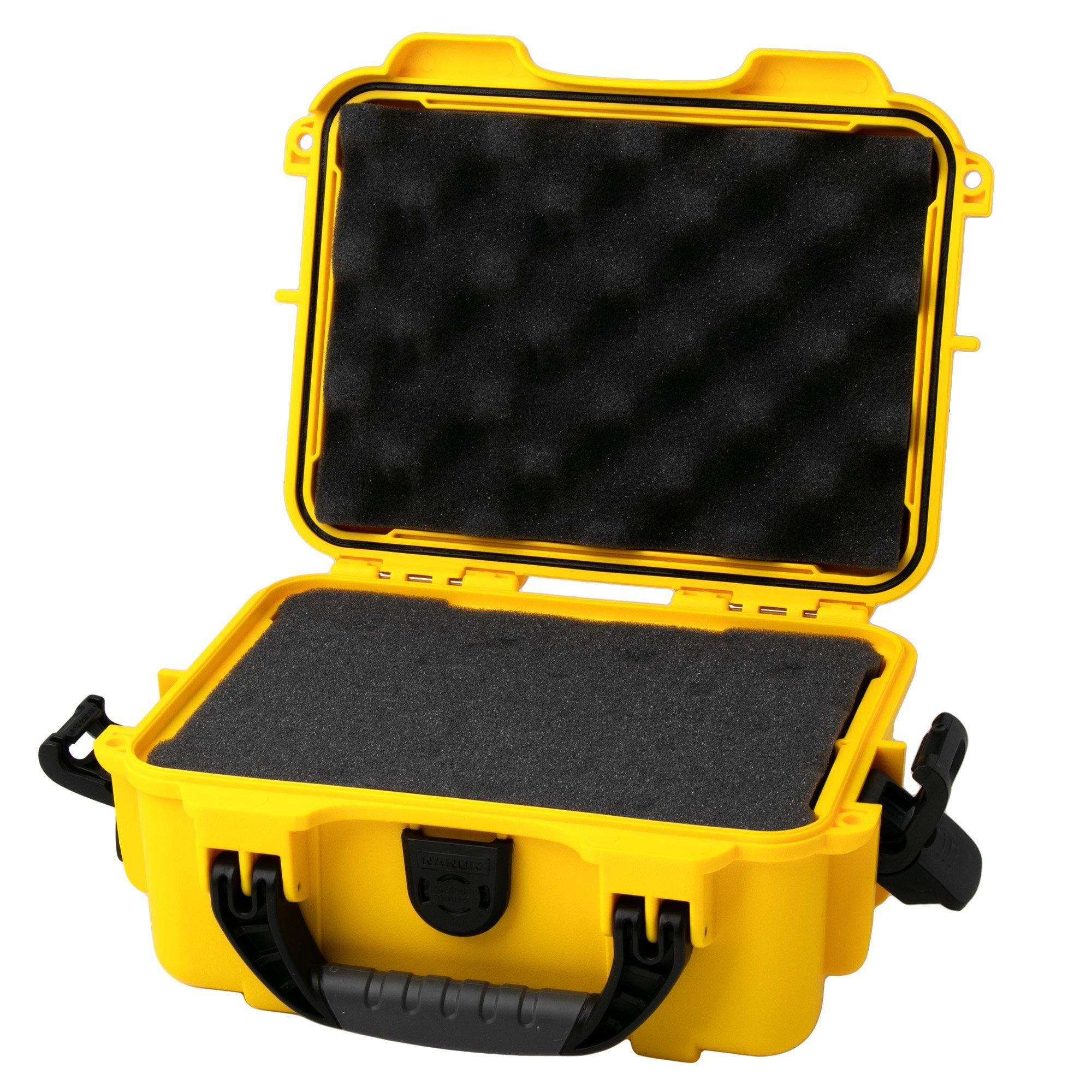 Nanuk 904 case containing moulded foam, yellow