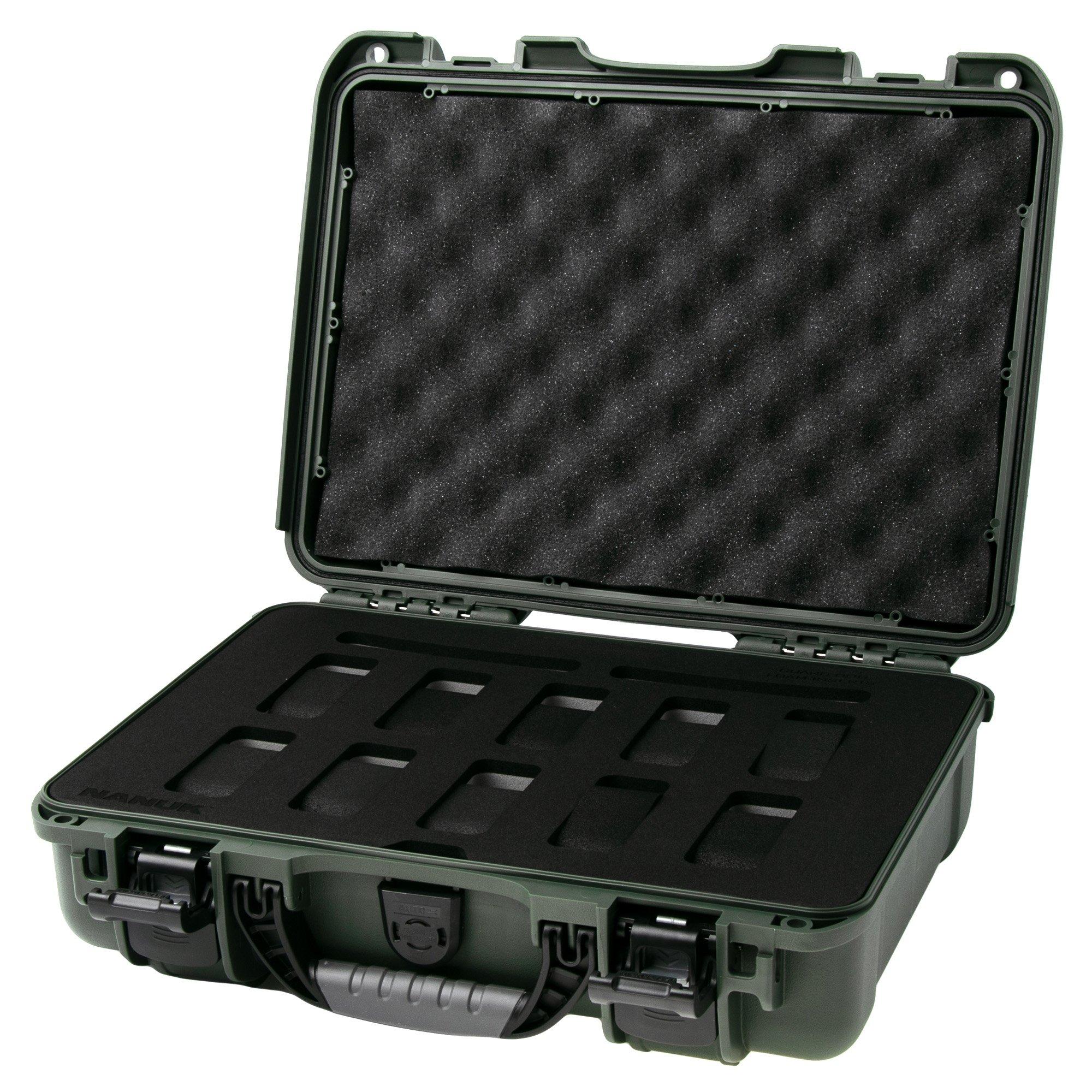 Nanuk 910 case with foam inserts for 10 watches, olive green