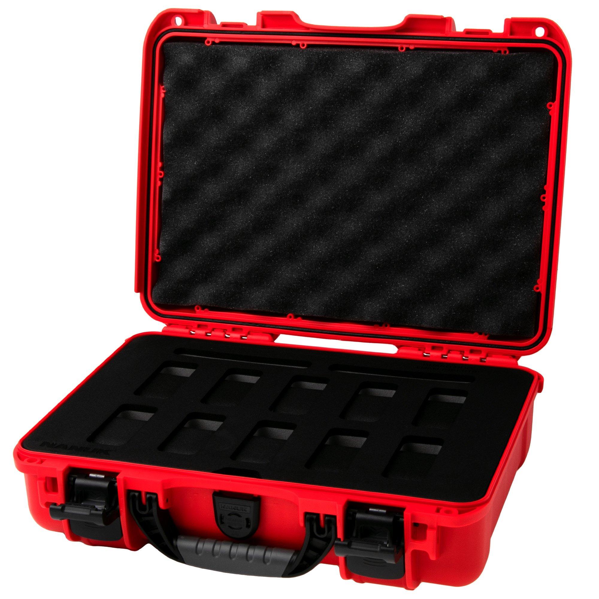 Nanuk 910 case with foam inserts for 10 watches, red
