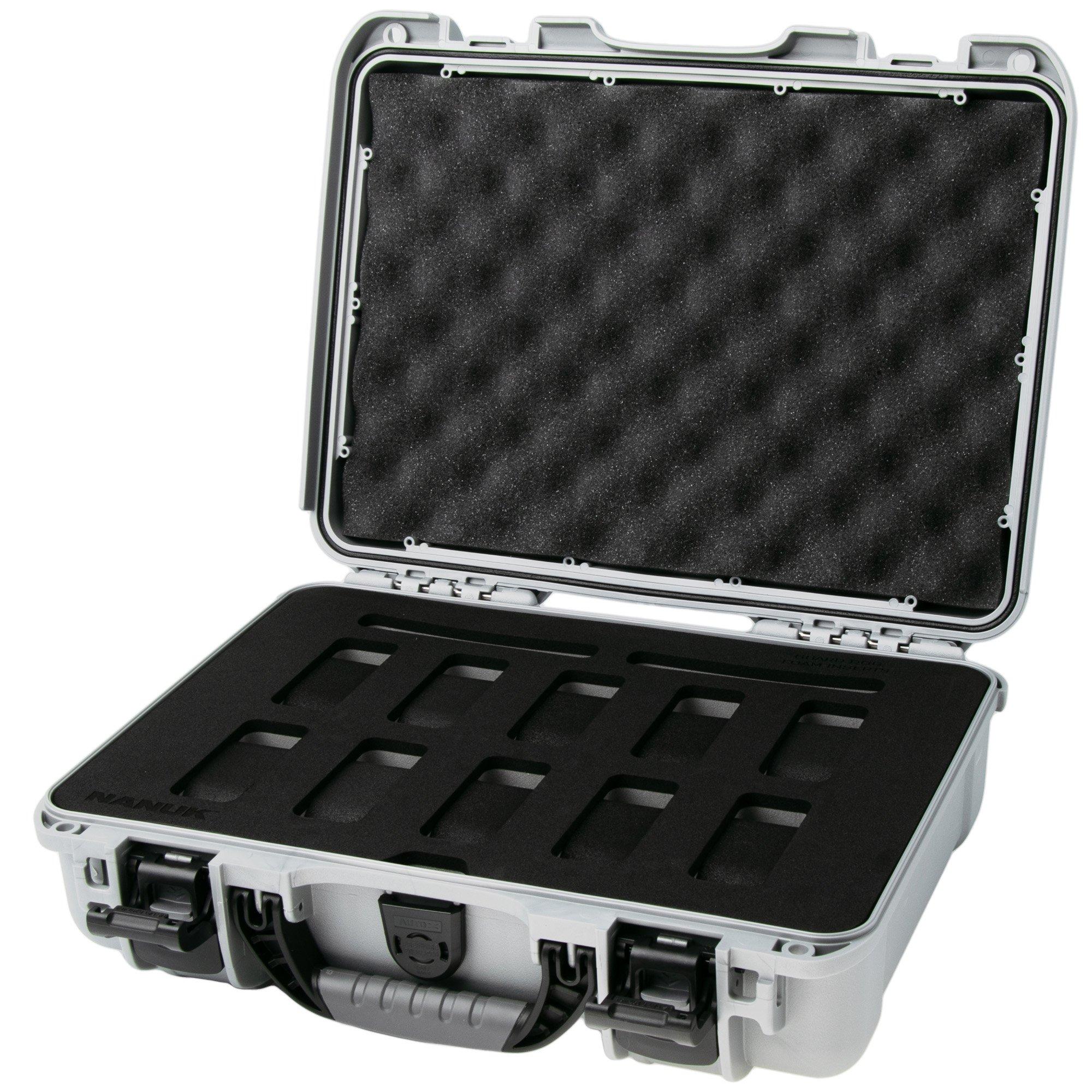 Nanuk 910 case with foam inserts for 10 watches, silver