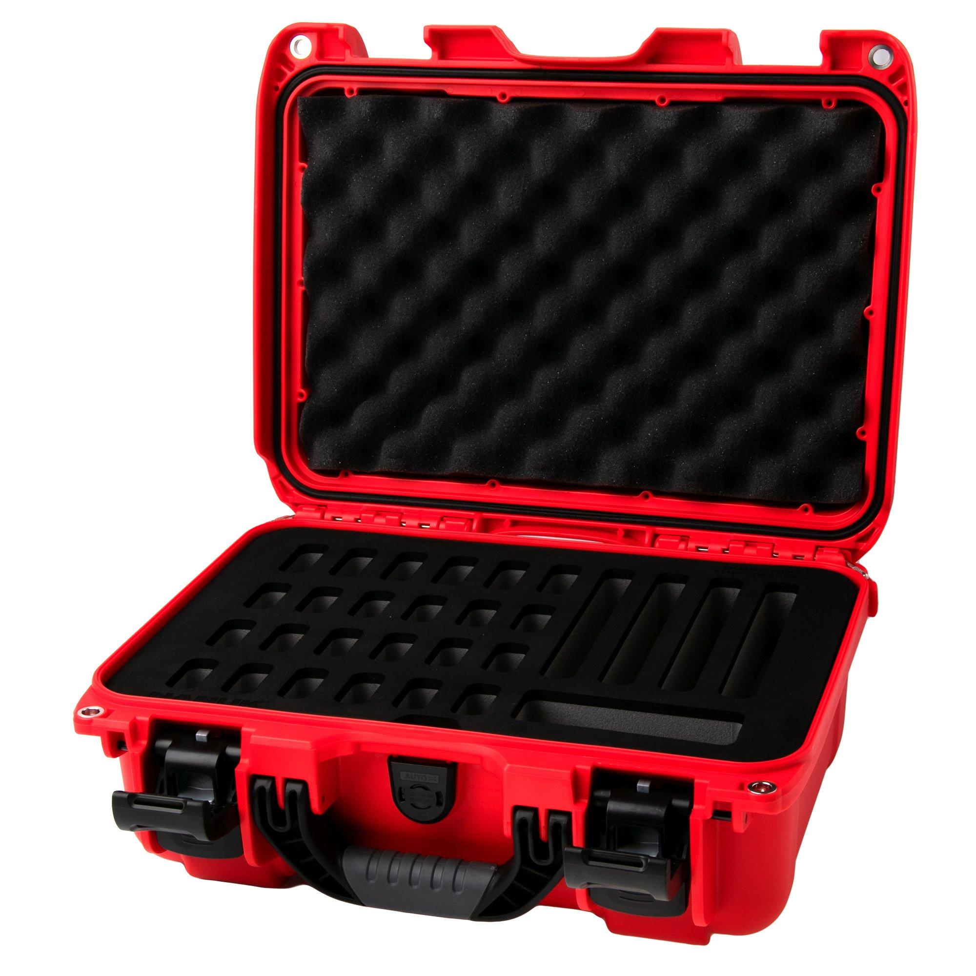 Nanuk 915 case with foam inserts for 28 knives, red