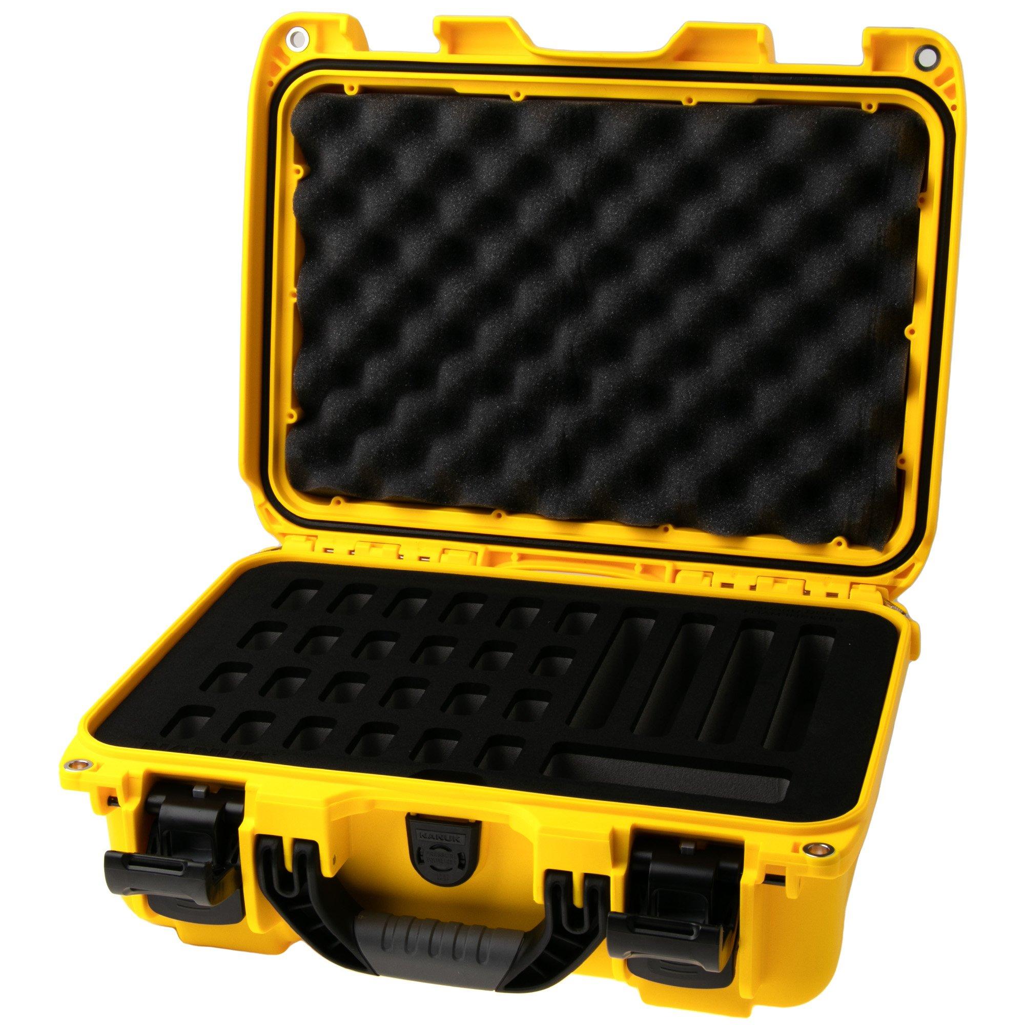 Nanuk 915 case with foam inserts for 28 knives, yellow