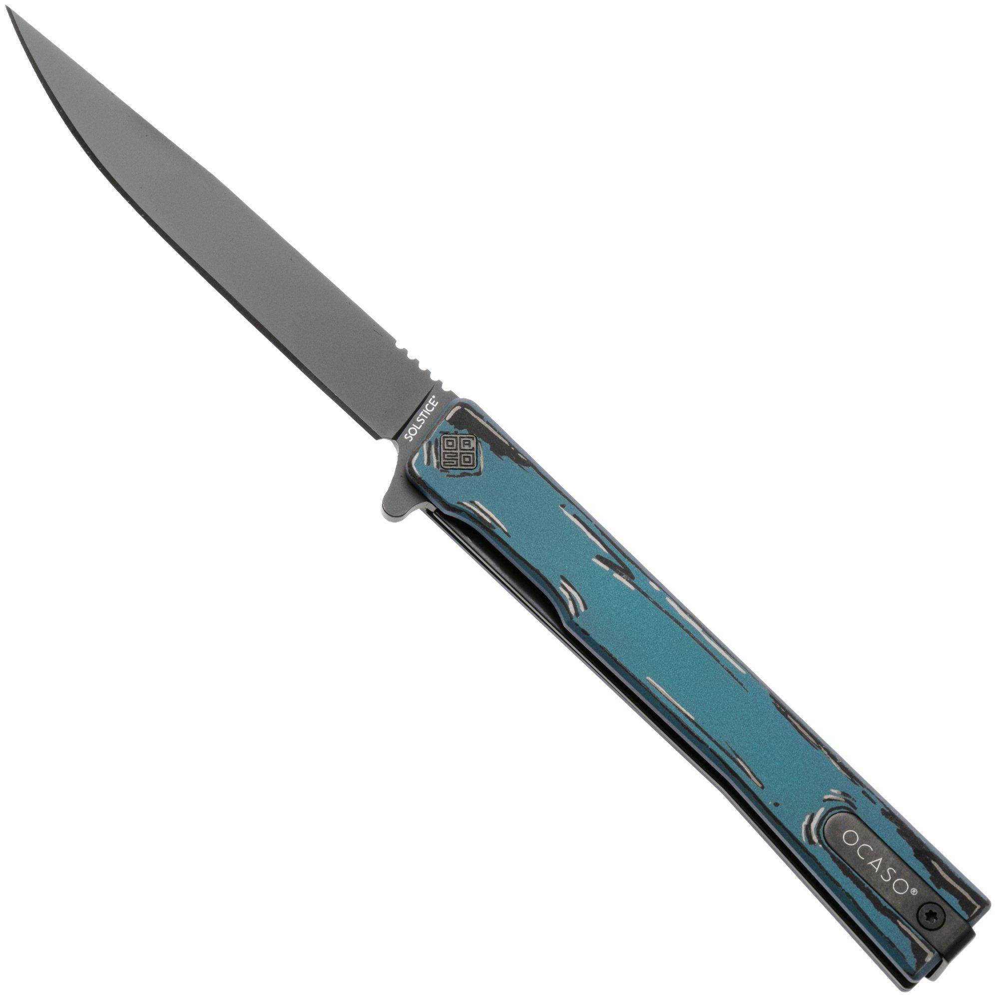Ocaso Solstice 10CSB, Black CPM S35VN, Blue Cel Shaded Titanium navalha, Andrew Demko design