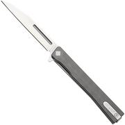 Afbeelding voor Ocaso Solstice 10EPW, Satin CPM S35VN Wharncliffe, Grey Engraved Titanium zakmes, Andrew Demko design