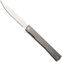 Afbeelding voor Ocaso Solstice 10ESS Satin CPM S35VN, Scroll Engraved Grey Titanium, zakmes, Andrew Demko design