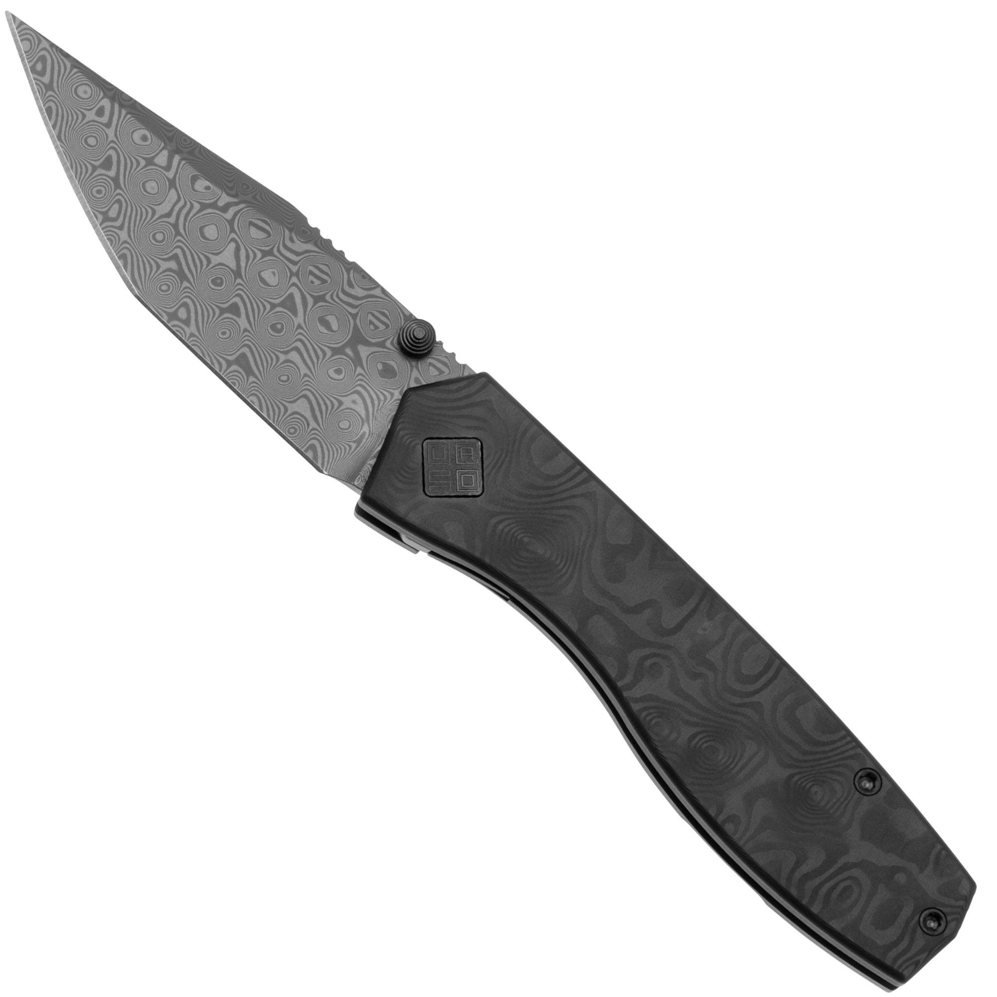 Ocaso Delos 12IBK Damascus Steel, Black Dunes Fatcarbon, Taschenmesser, Kurt Merriken Design