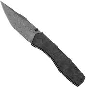 Ocaso Delos 12IBK Damascus Steel, Black Dunes Fatcarbon, pocket knife, Kurt Merriken design