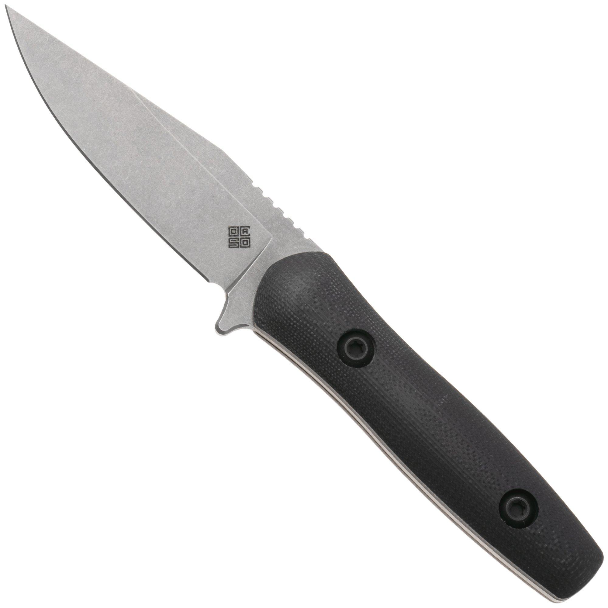 Ocaso Sevra 70TBL Stonewashed CPM Magnacut, Black G10, Feststehendes Messer, Toor Knives Design