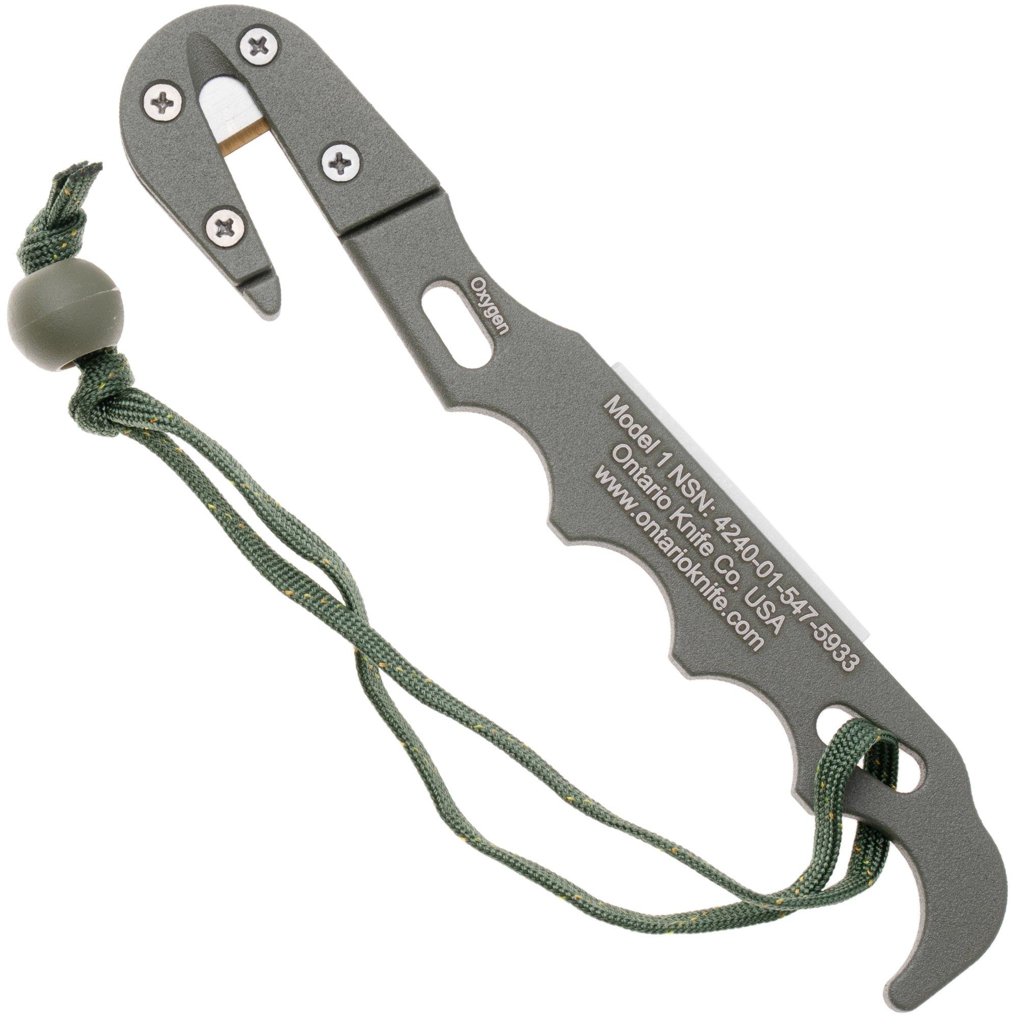 Ontario Model 1 Strap Cutter 1406 Foliage Green Aluminium, uncino da taglio con fodero in nylon