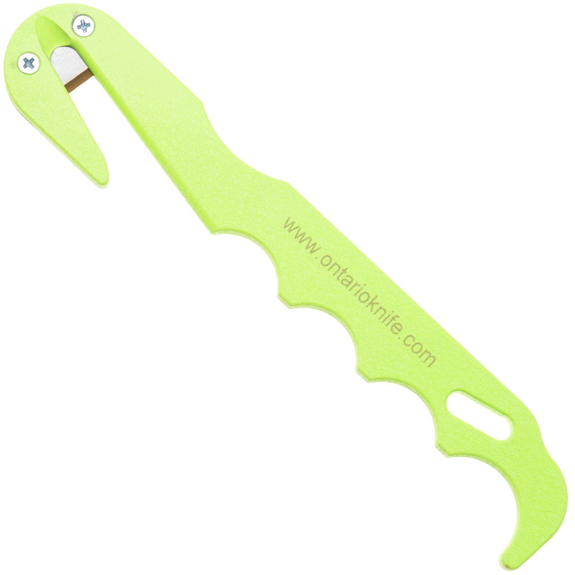 Ontario Economy Strap Cutter 1420 Neon Green, cutting hook, black nylon sheath