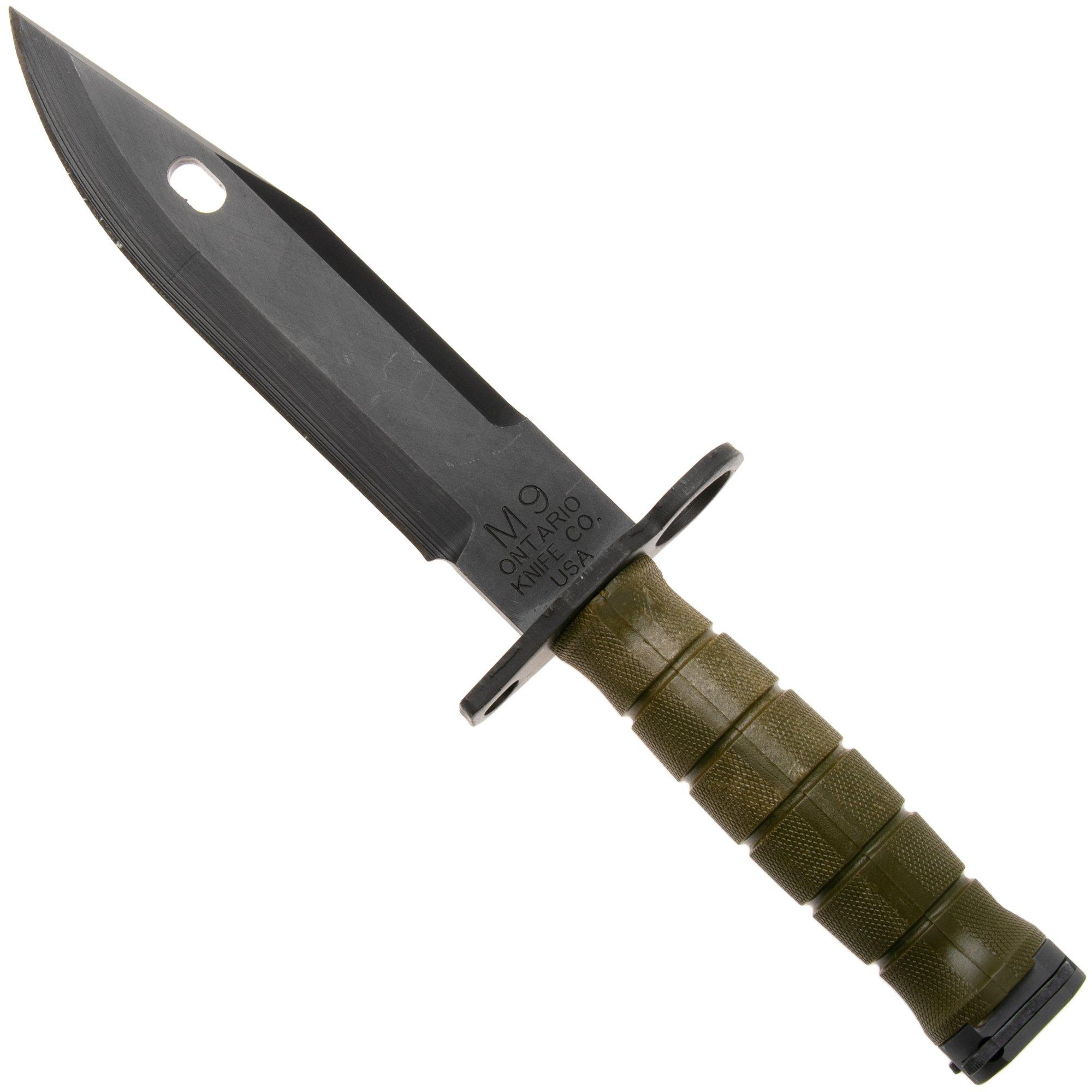Ontario M-9 Combat Bayonet 6221 Black 420, OD Green Modified Kraton, bayonet
