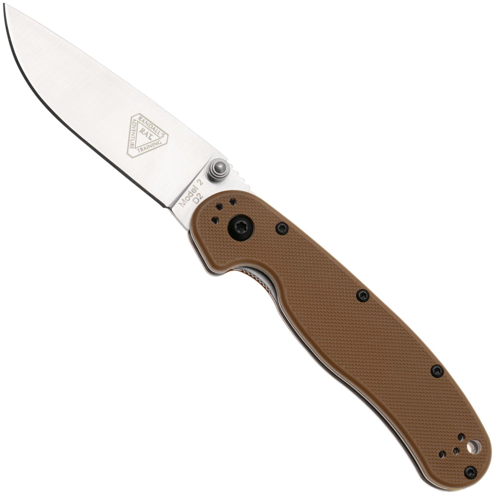 Ontario RAT-2 8828CB Satin D2, Coyote Brown FRN, coltellino tascabile