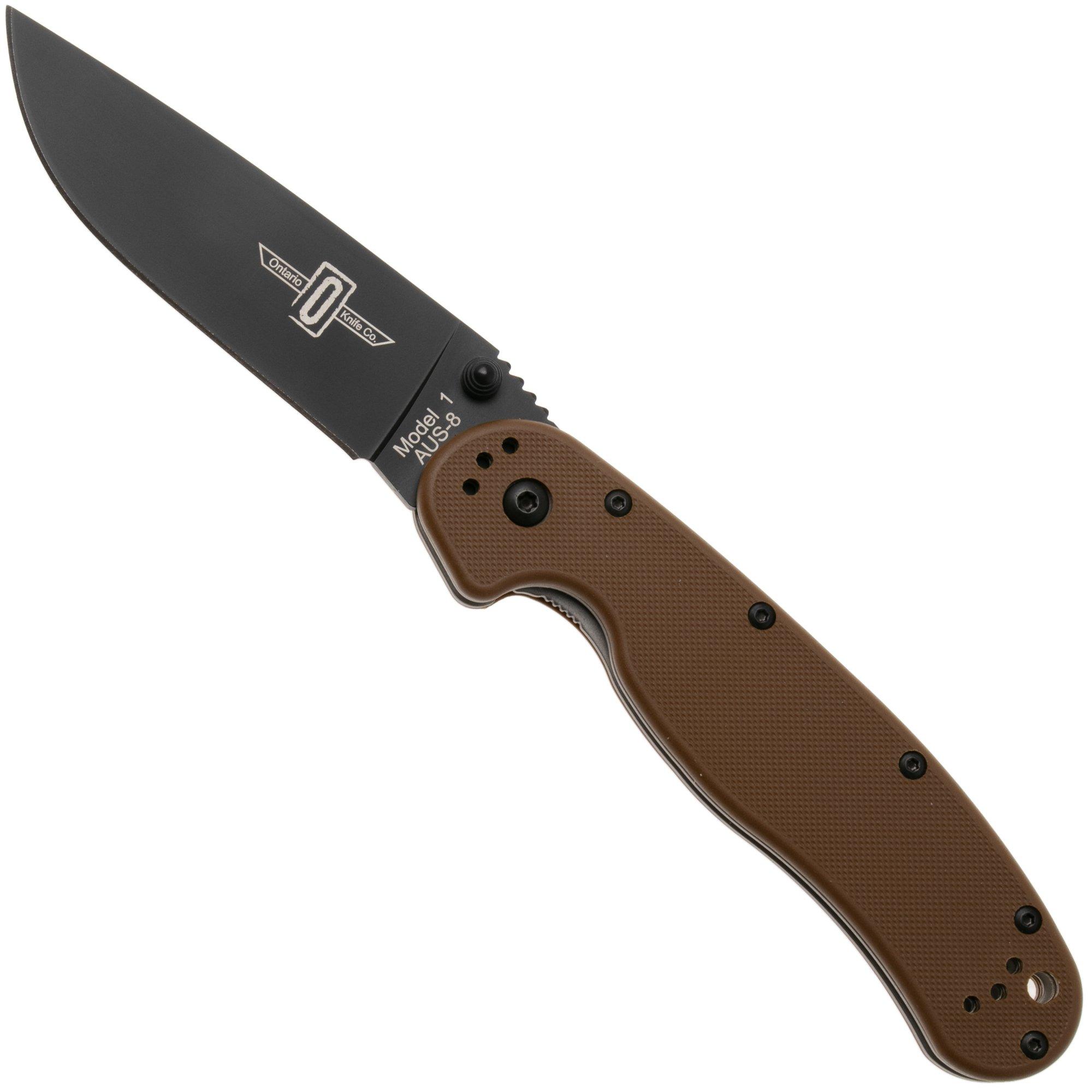 Ontario RAT-1 8846CB Black AUS 8, Coyote Brown, pocket knife
