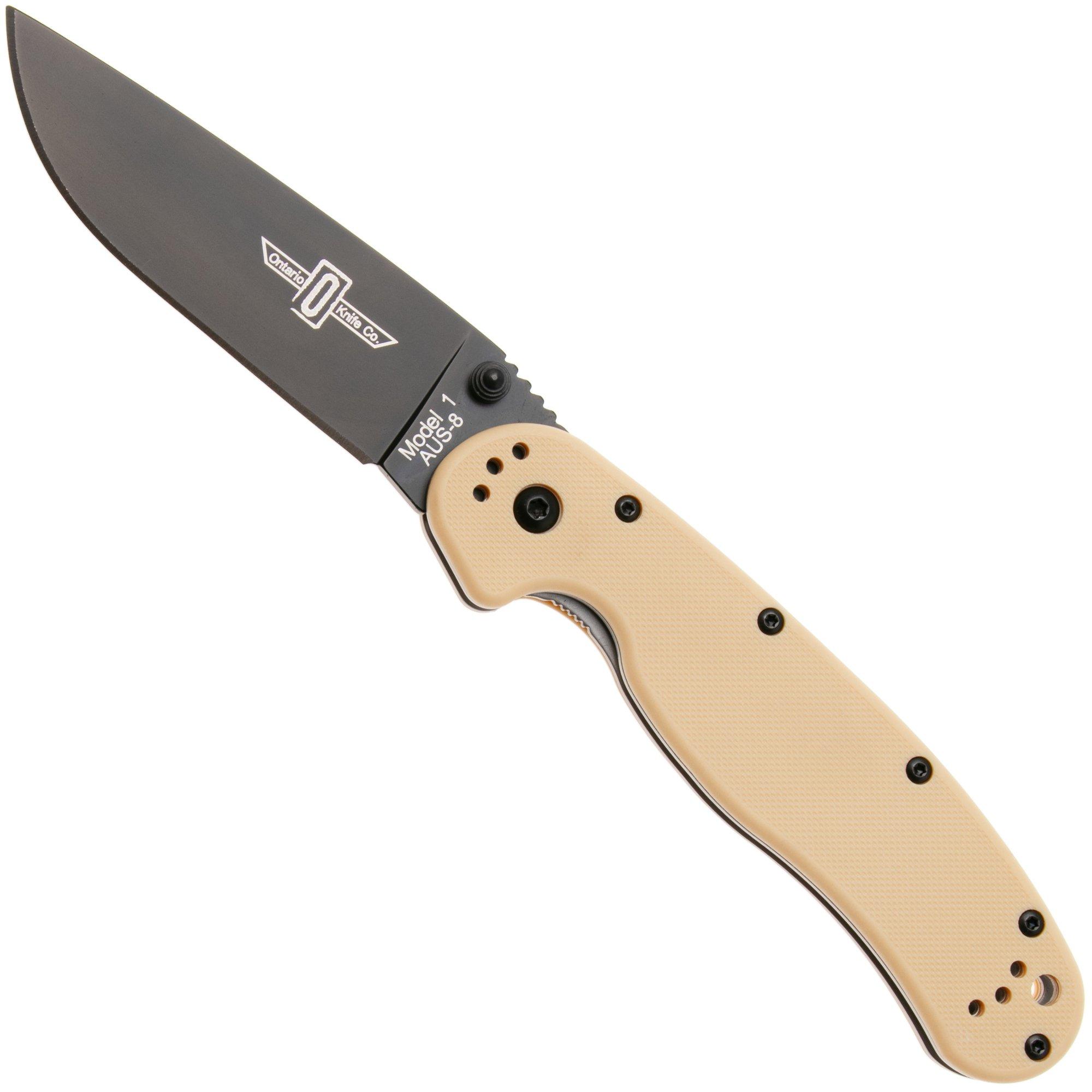 Ontario RAT-1 8846DT Black AUS8, Desert Tan, pocket knife