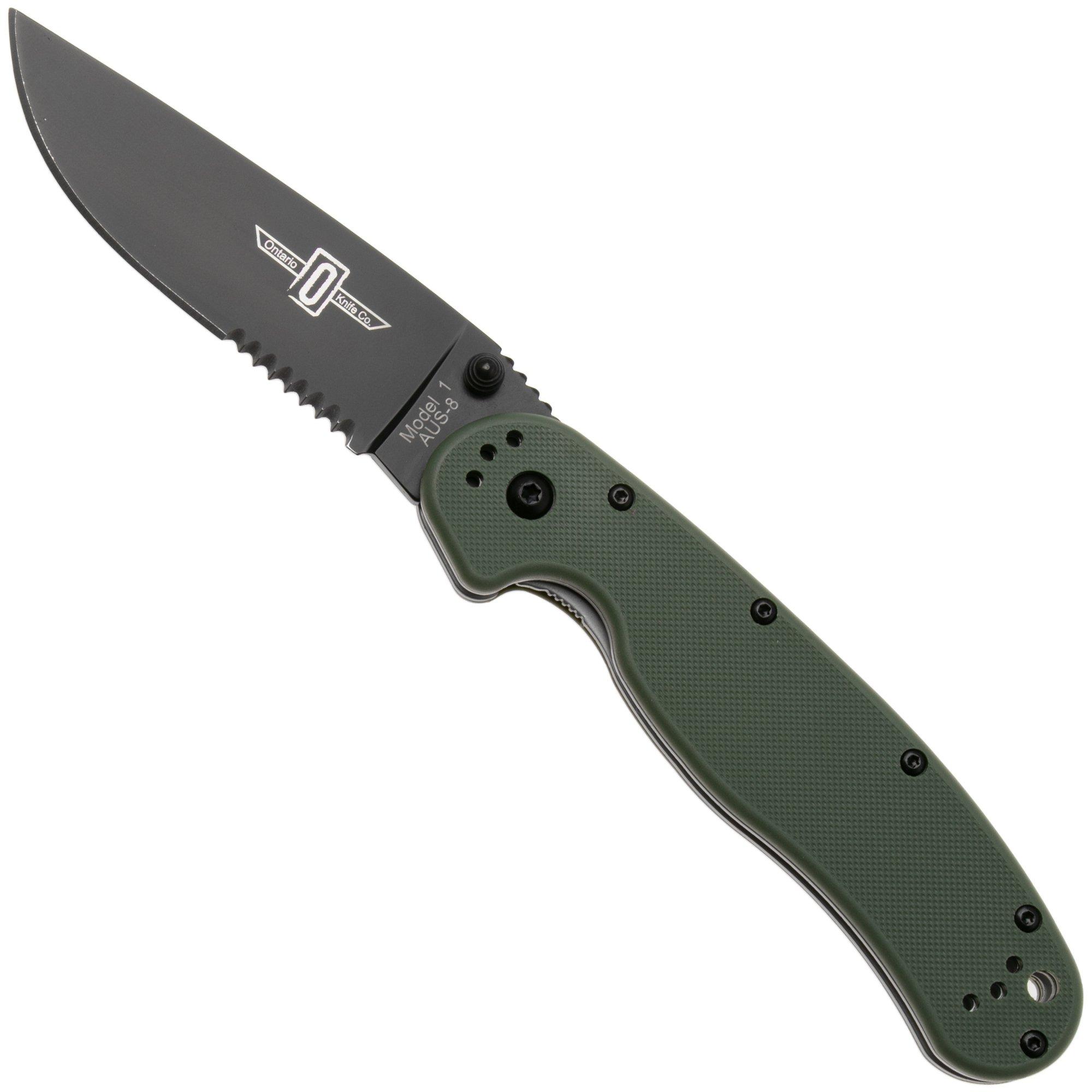 Nóż składany Ontario RAT-1 8847OD Black Serrated, OD Green