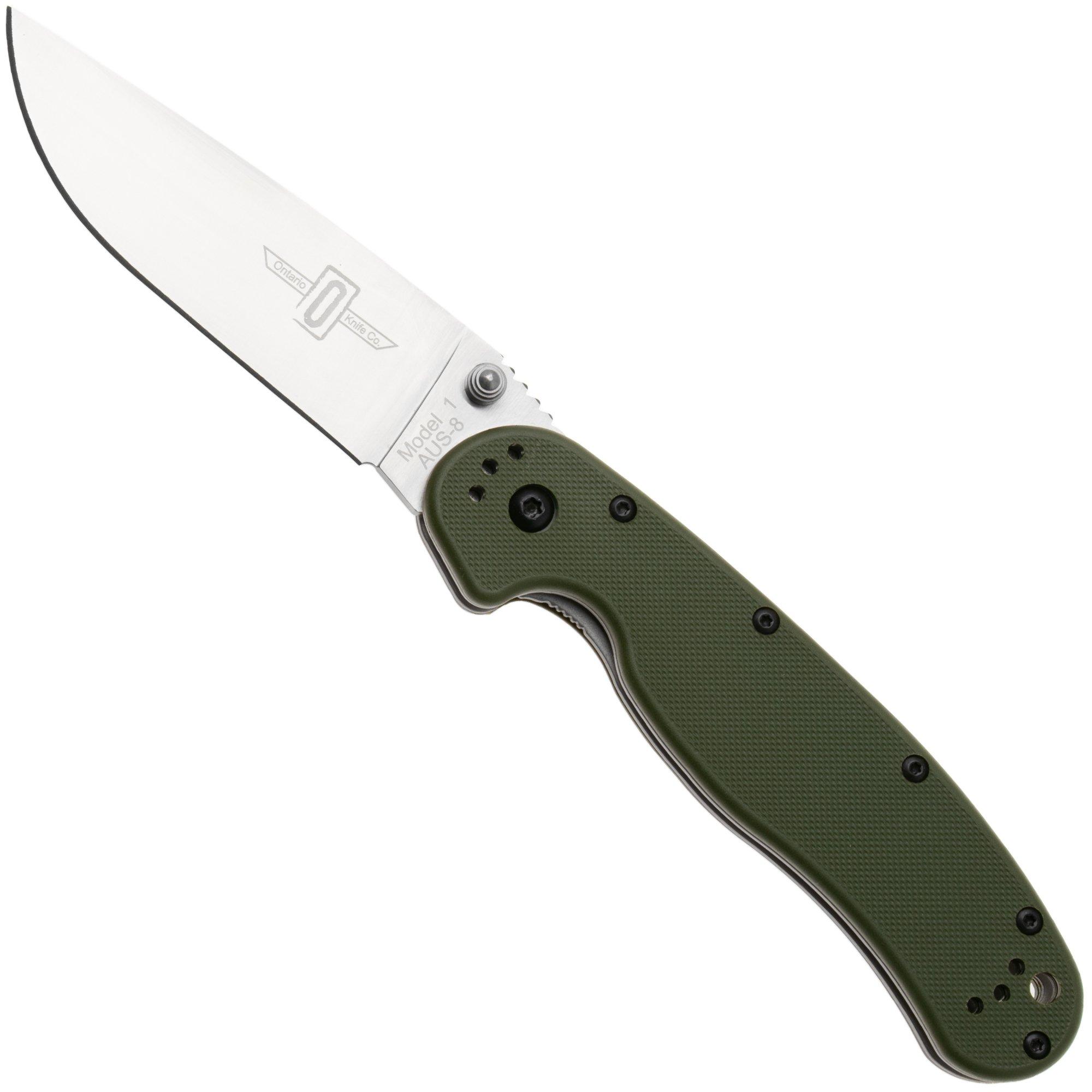 Ontario RAT-1 8848FG Satin AUS8, Foliage Green, coltellino tascabile