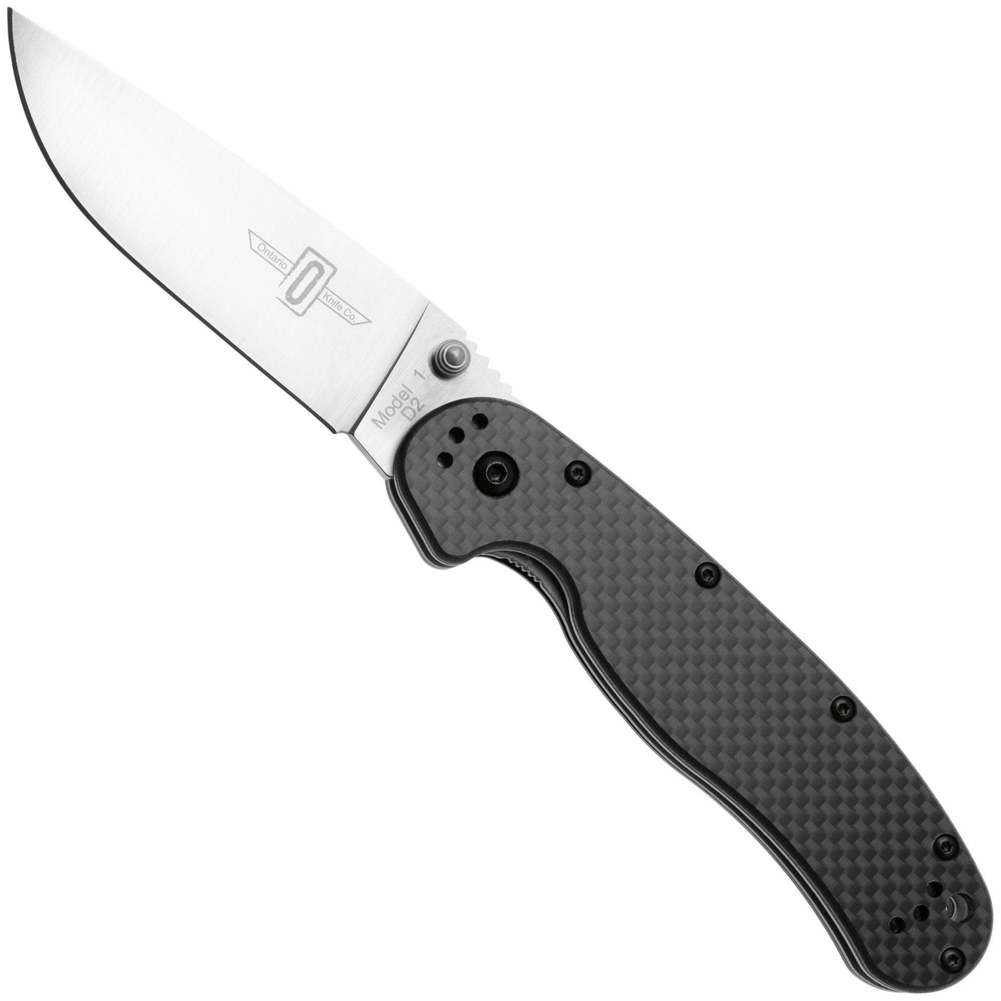 Ontario RAT-1 8867CF Satin D2, Carbon Fiber, navaja