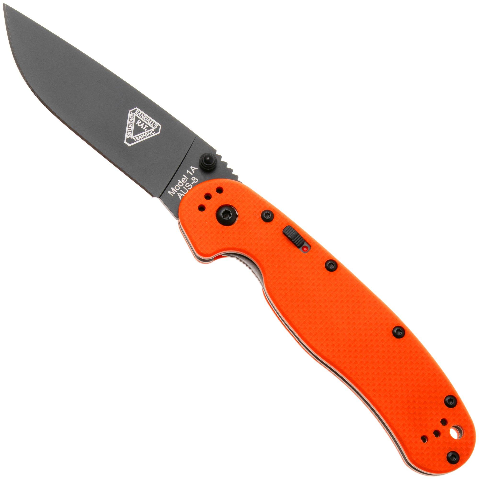 Ontario RAT-1A 8871OR Assisted, Black AUS8, Orange, coltellino tascabile