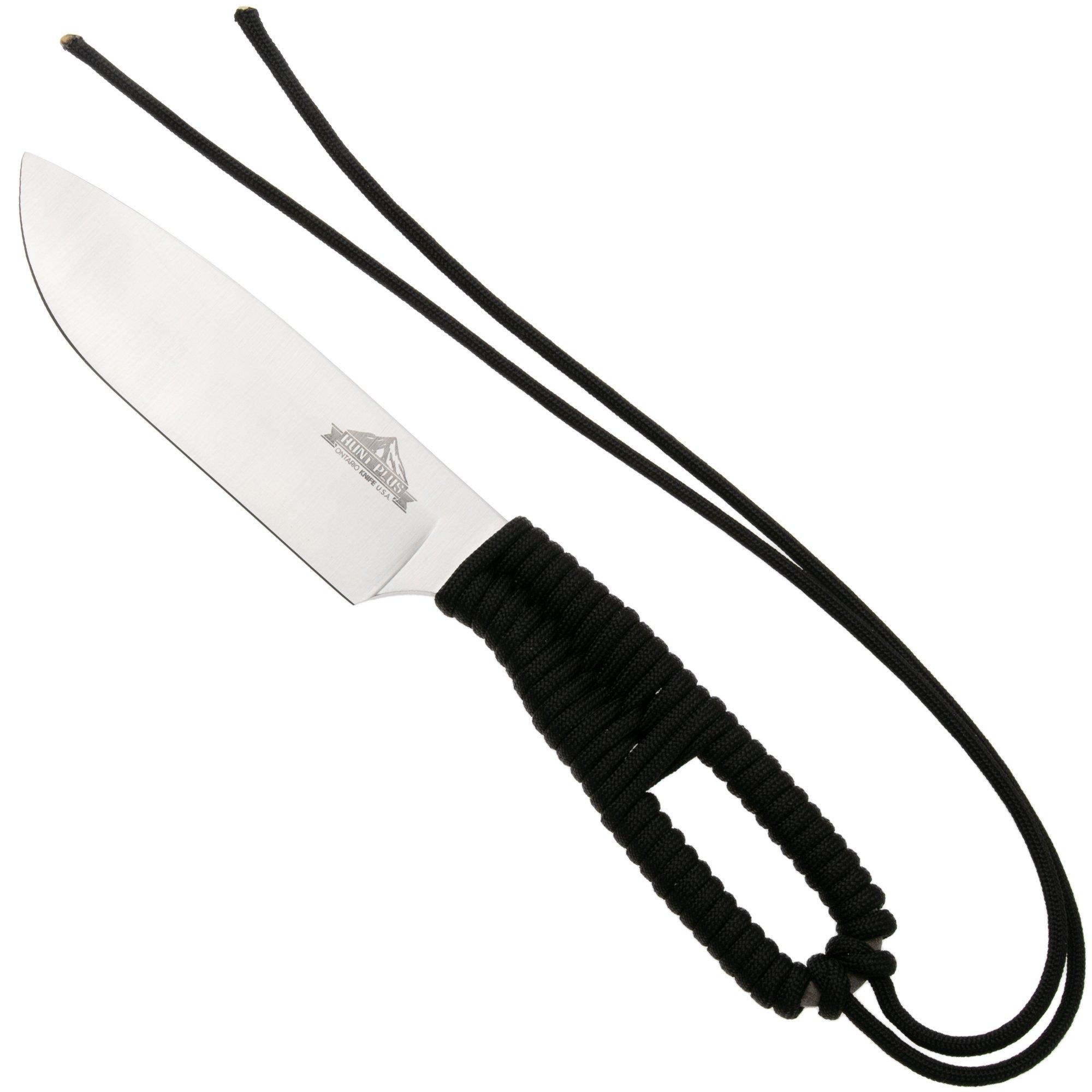Ontario Hunt Plus 9715BLK Drop Point Satin 420HC, Black Paracord, fixed knife
