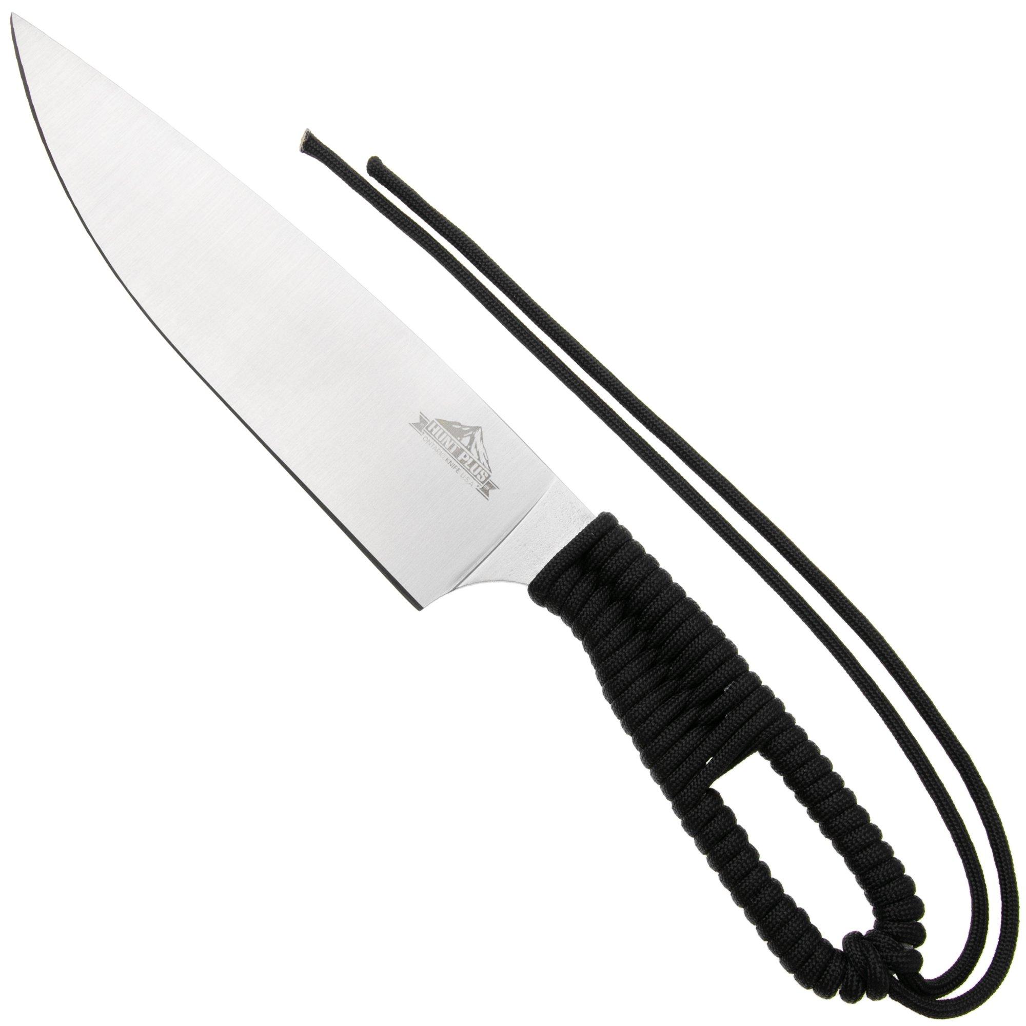 Ontario Hunt Plus Camp Knife 9717BLK Satin 420HC, Black Paracord, outdoor chef knife