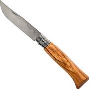 Opinel pocket knife No. 8 Luxury Range with leather sheath, olive wood