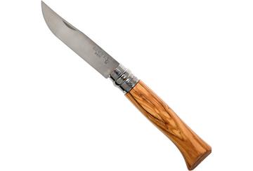 Opinel pocket knife No. 8 Luxury Range with leather sheath, olive wood