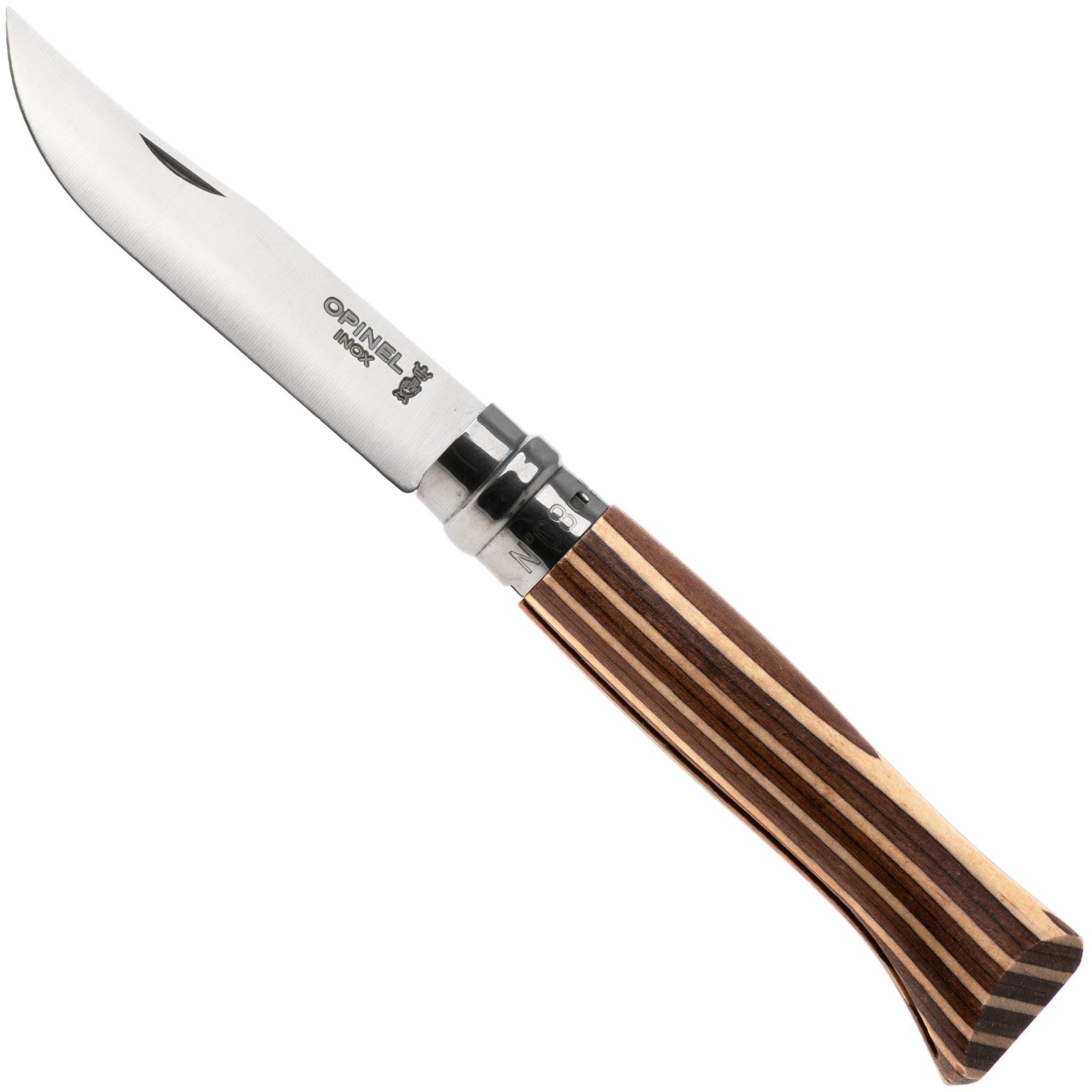 Opinel No. 08, 002388, Satin Stainless Steel, Brown Laminated Birch, Taschenmesser