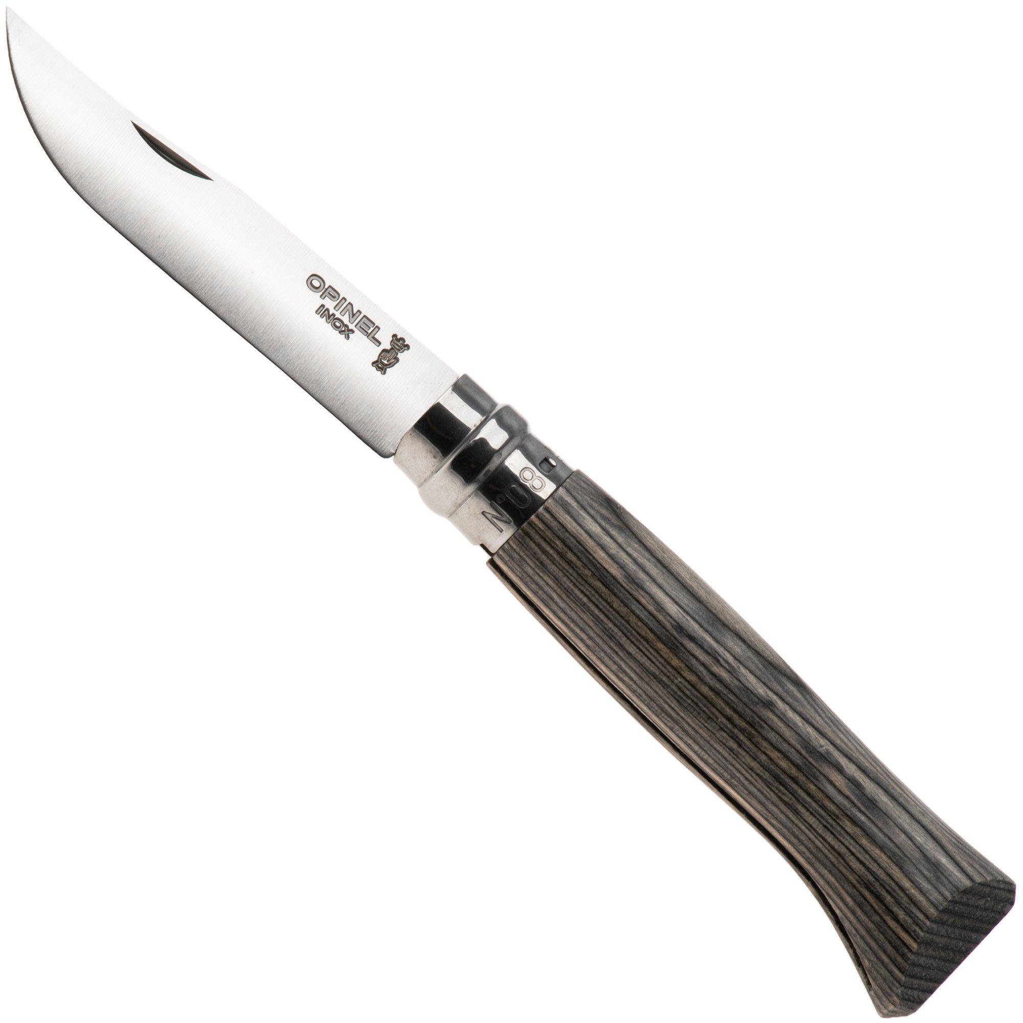 Opinel No. 08, 002389, Satin Stainless Steel, Grey Laminated Birch, Taschenmesser