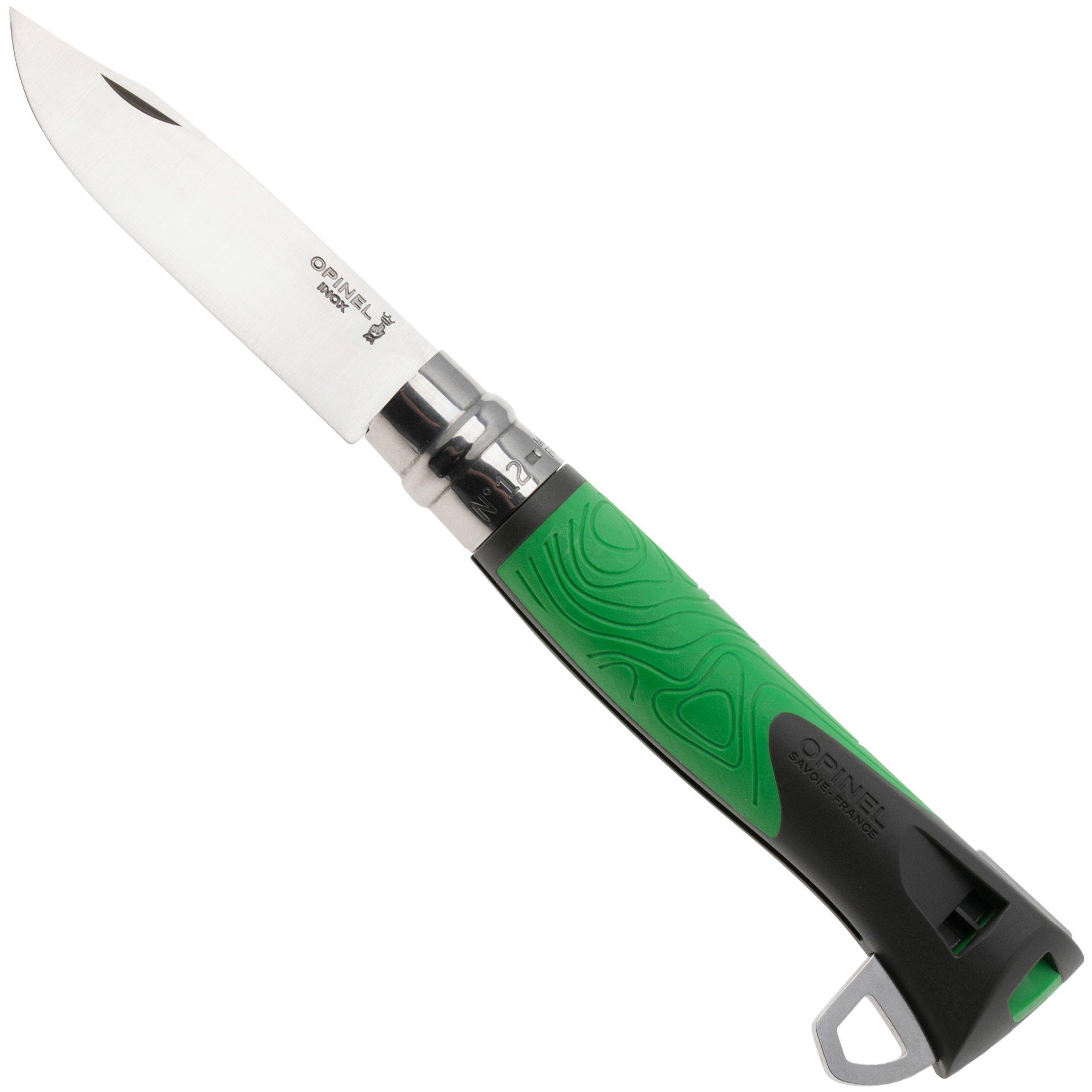Nóż składany bushcraftowy Opinel No. 12 Explore 002489 Green, z narzędziem do usuwania kleszczy