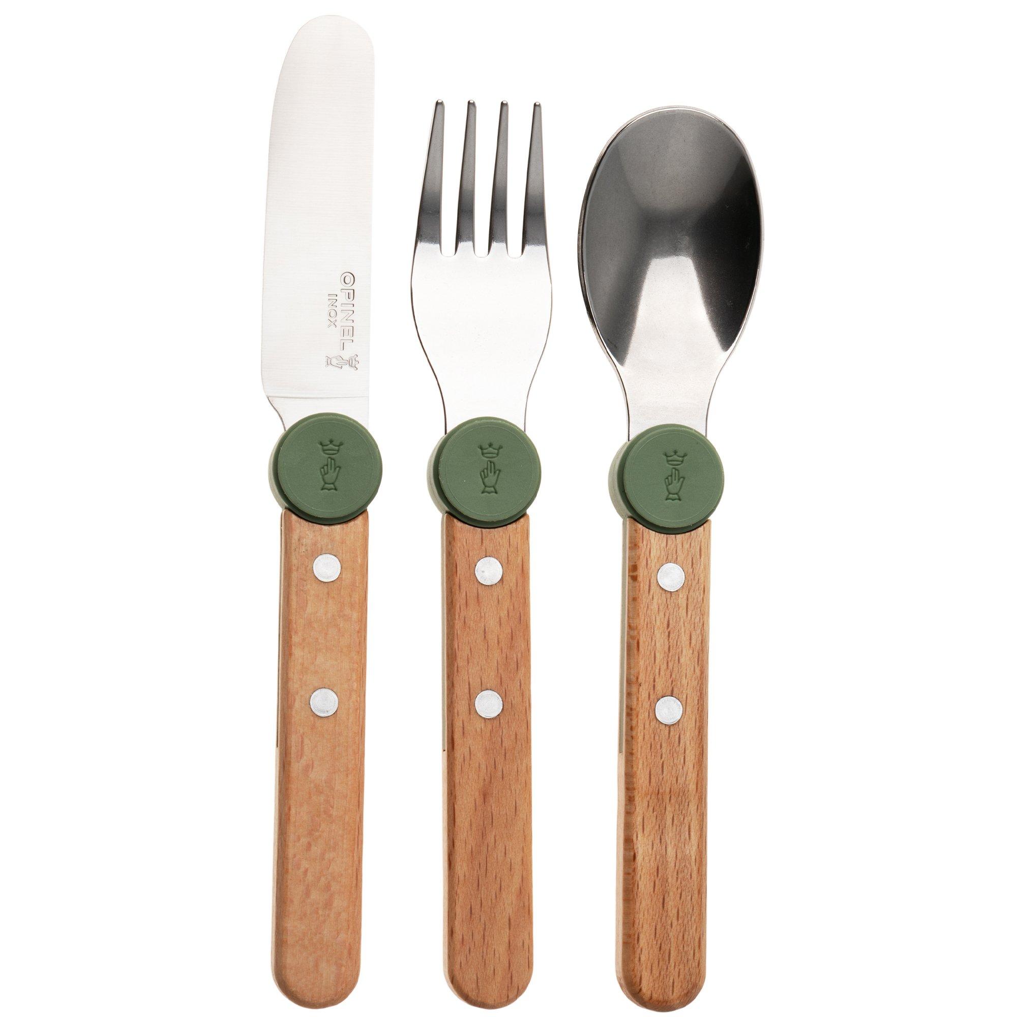 Opinel Le Petit Gourmet 3258 Olive Green, 3-teiliges Kinderbesteck